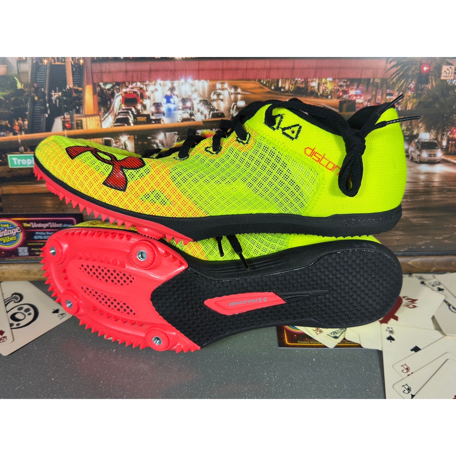 Under Armour UA Distanc Track Spikes Neon Volt Red Sz 11.5 3025460-300 Running
