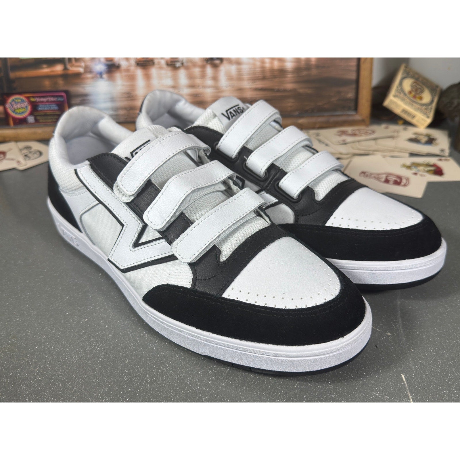 Vans Sport Low Velcro Strap Black White Sneakers Men’s 13 VN721356 New