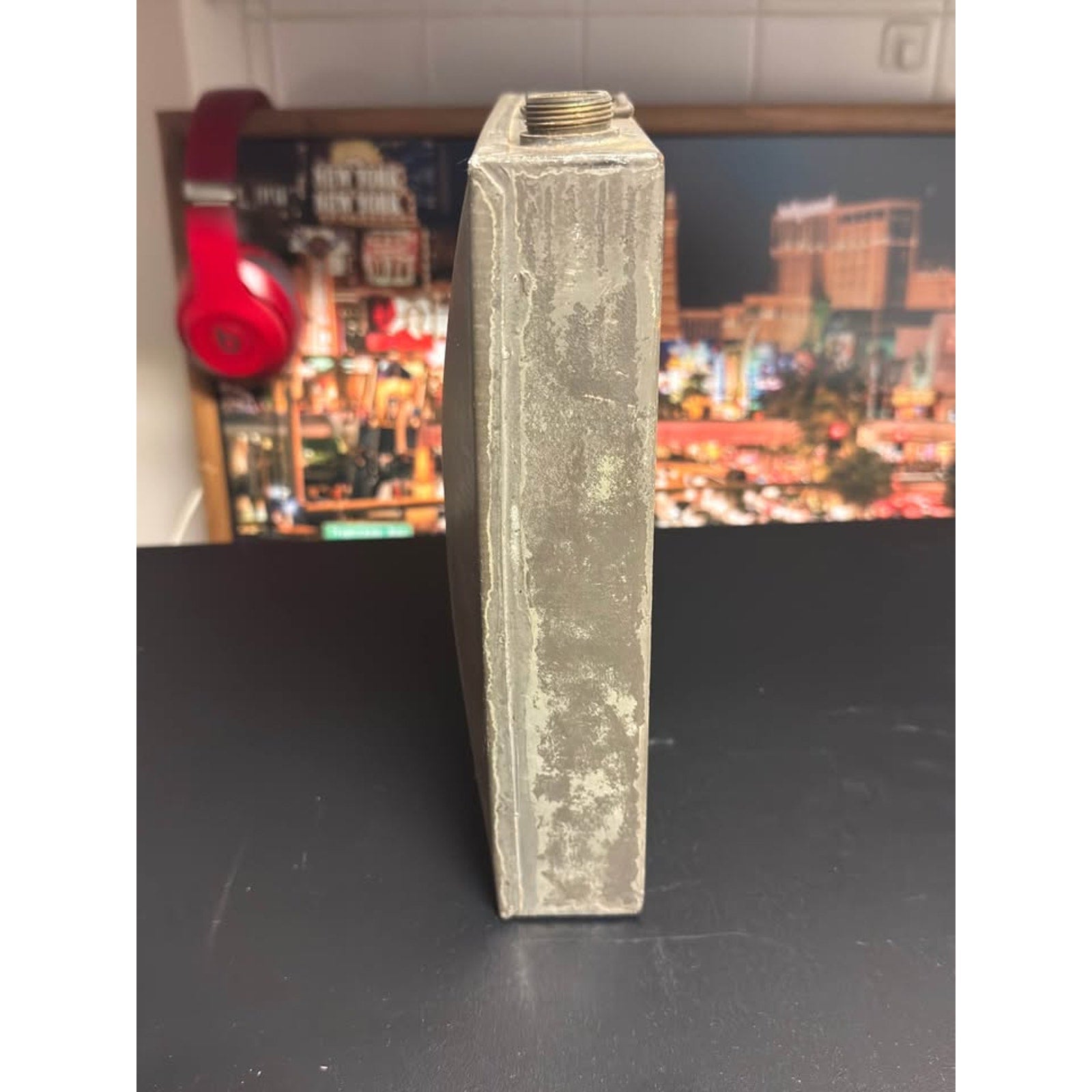1940s-70s Vintage Industrial Metal Oil Reservoir Tank Rustic Automotive Decor
