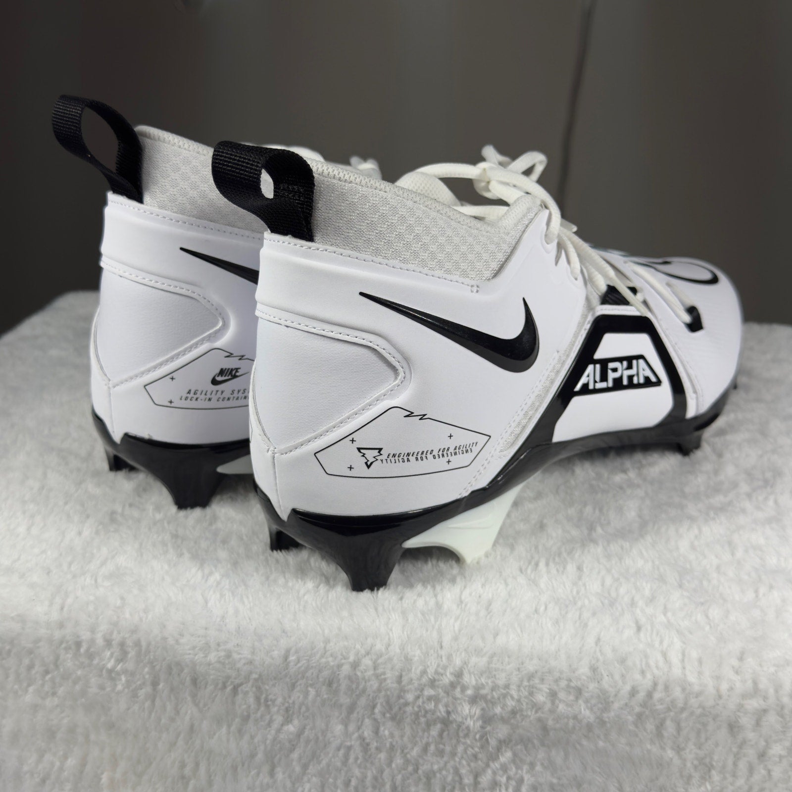 Nike Alpha Menace Pro 3 WD Mid PE Football Cleats White Black DH3292-100 Men13 W