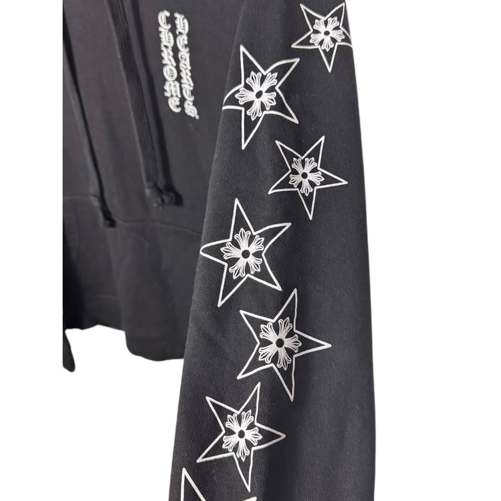 Black Chrome Gothic Cross Graphic Hoodie Sz L Streetwear Hearts Pullover