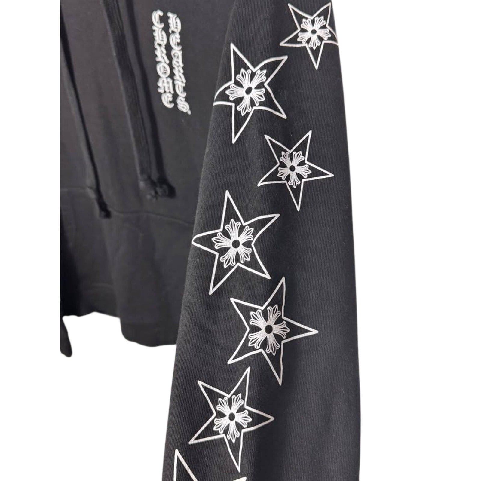 Black Chrome Gothic Cross Graphic Hoodie Sz L Streetwear Hearts Pullover