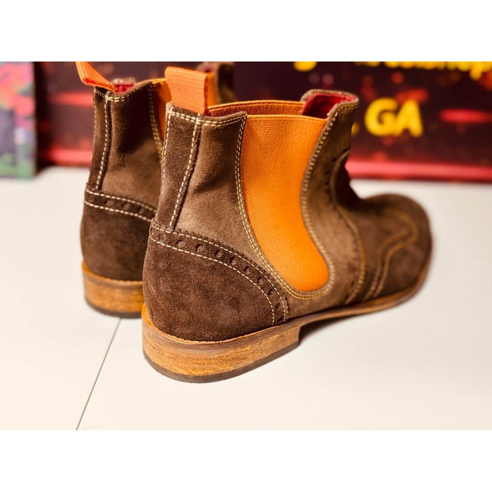 Stefano Castelli Brown Suede Wingtip Chelsea Boots Mens EU 45 US 12 Italy