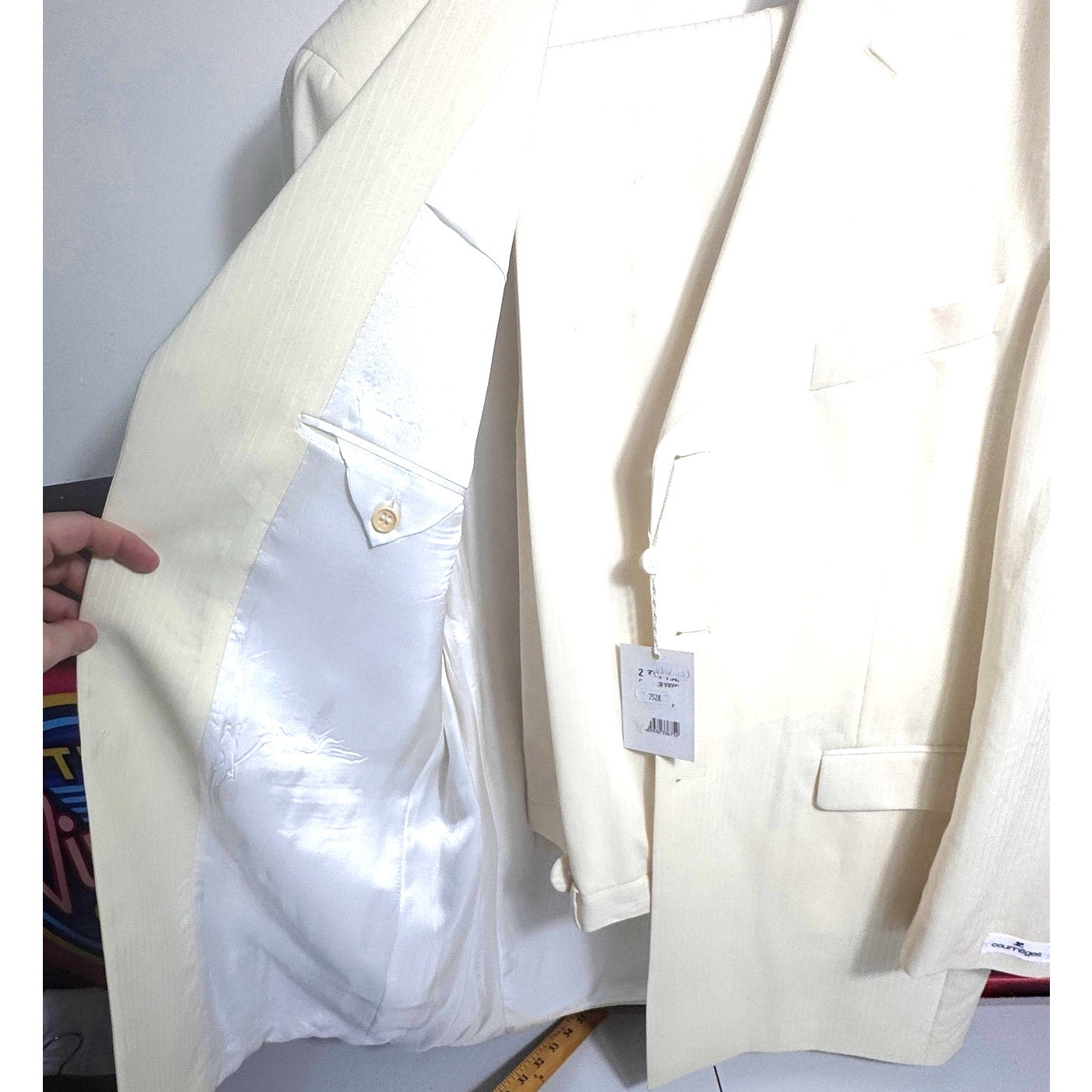 NWT Courrèges Homme Ivory Virgin Wool 2 Piece Suit EU 47 French Designer