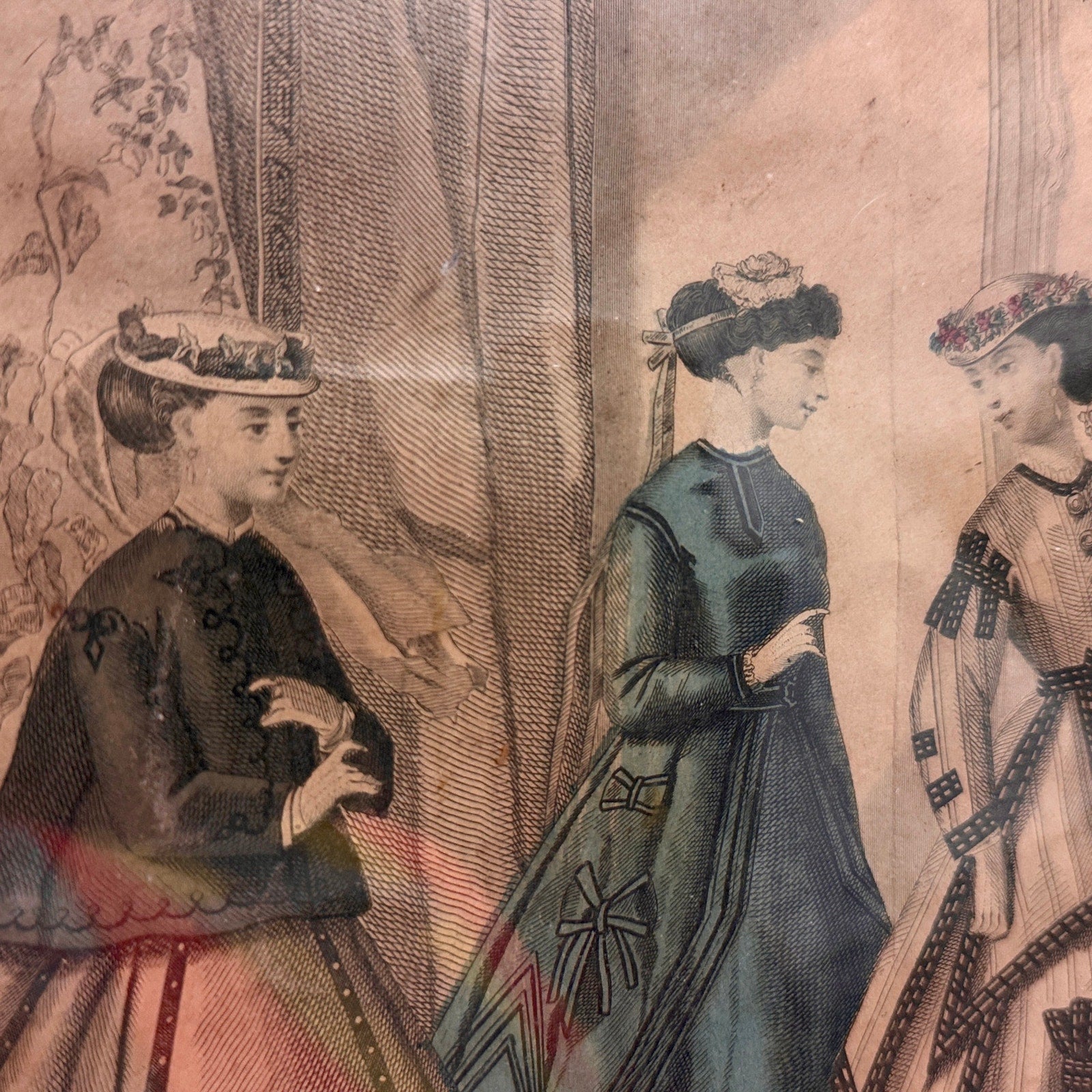 Antique 1867 Godey’s Lady’s Book Fashion Plate Victorian Print Framed 14x12