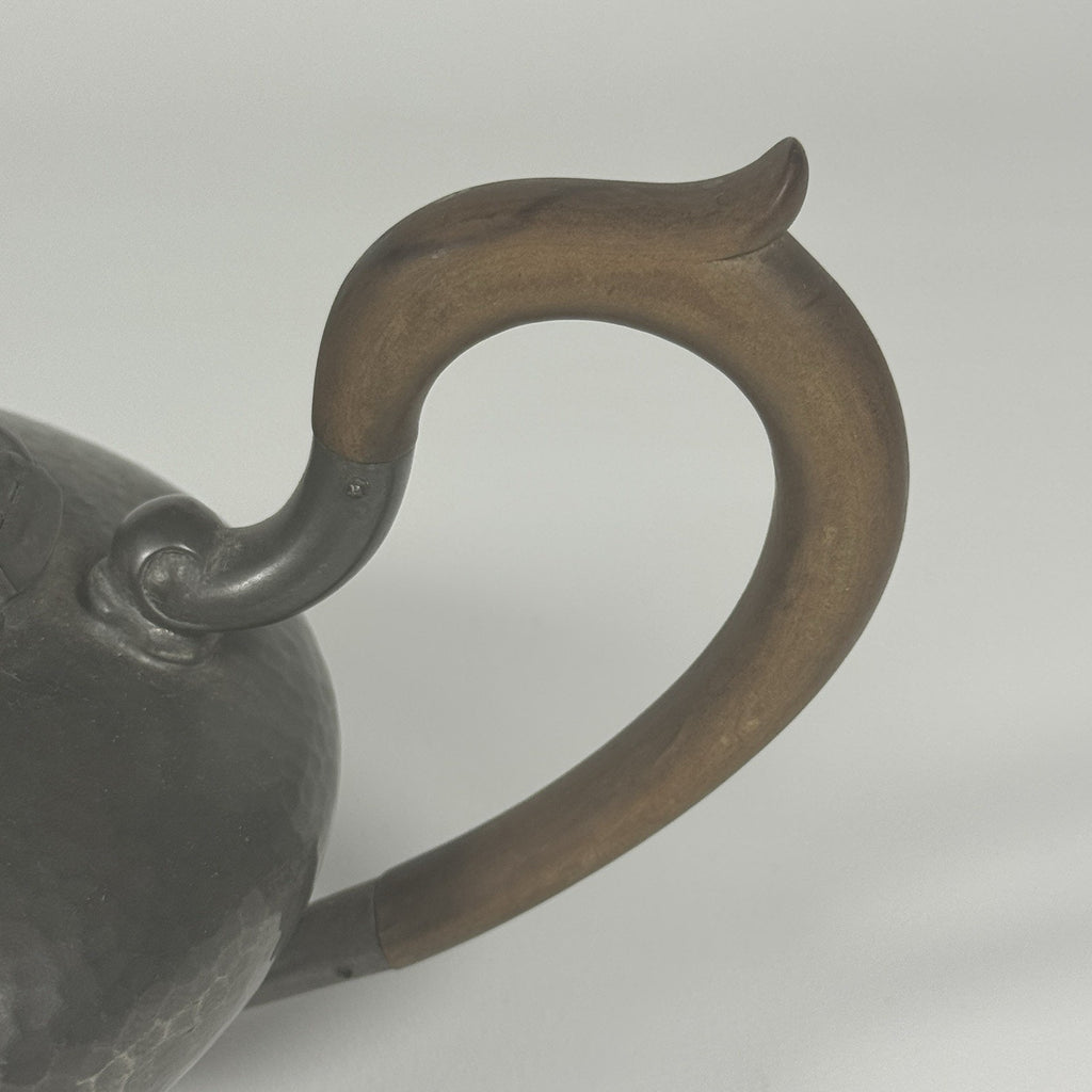 1900s Antique Alex Clark English Pewter Wood No 28 Hand Hammered Teapot London