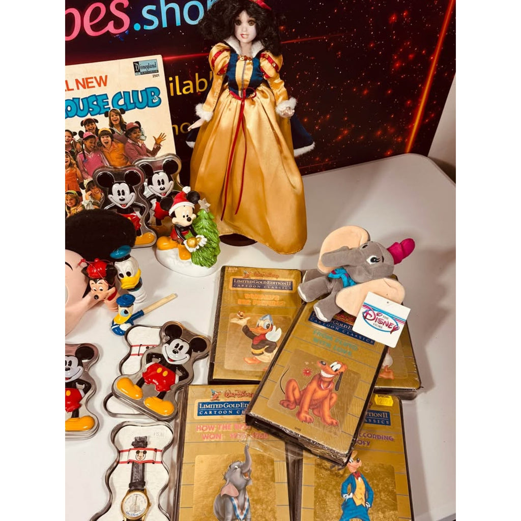 Vintage Disney Collectibles Mega Lot Mickey Mouse Watches Snow White VHS Vinyl Disneyana