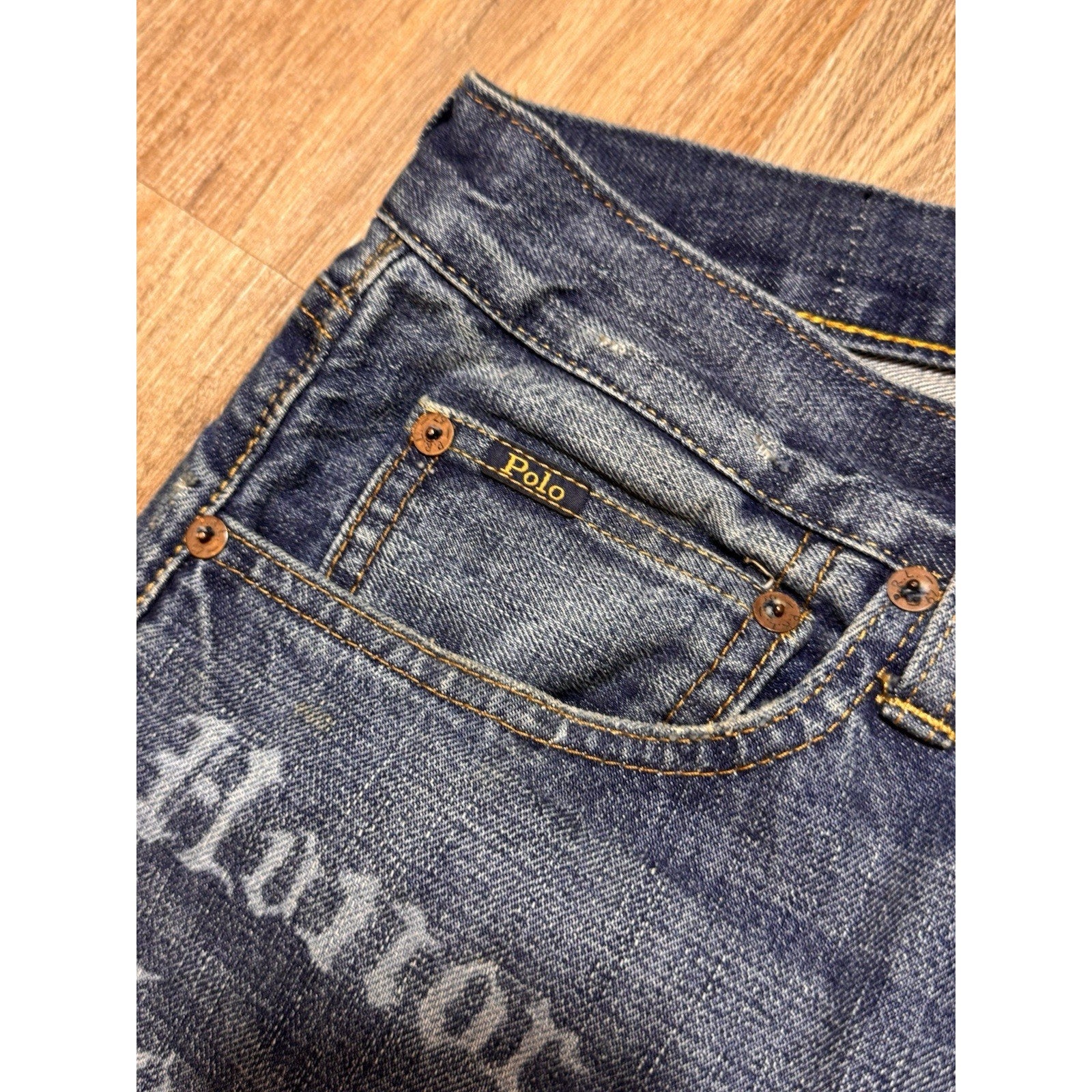 Vtg 2000s Polo Ralph Lauren Sullivan Slim Y2K Graphic Skull Jeans 33x32 Rare HTF