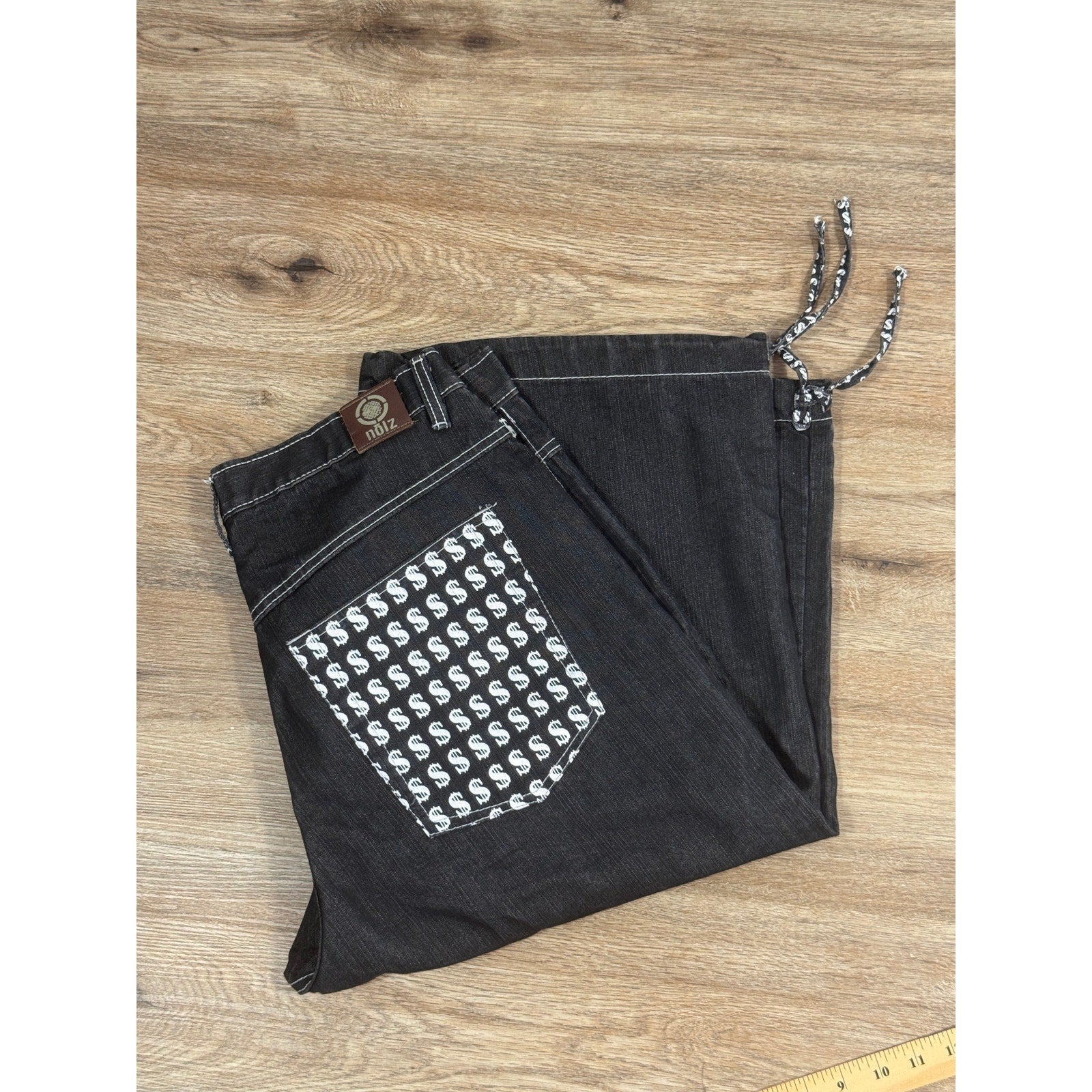 Noiz Jeans Denim Jorts Shorts Men’s 34 Black Y2K Skater Hip Hop Baggy Logo Money