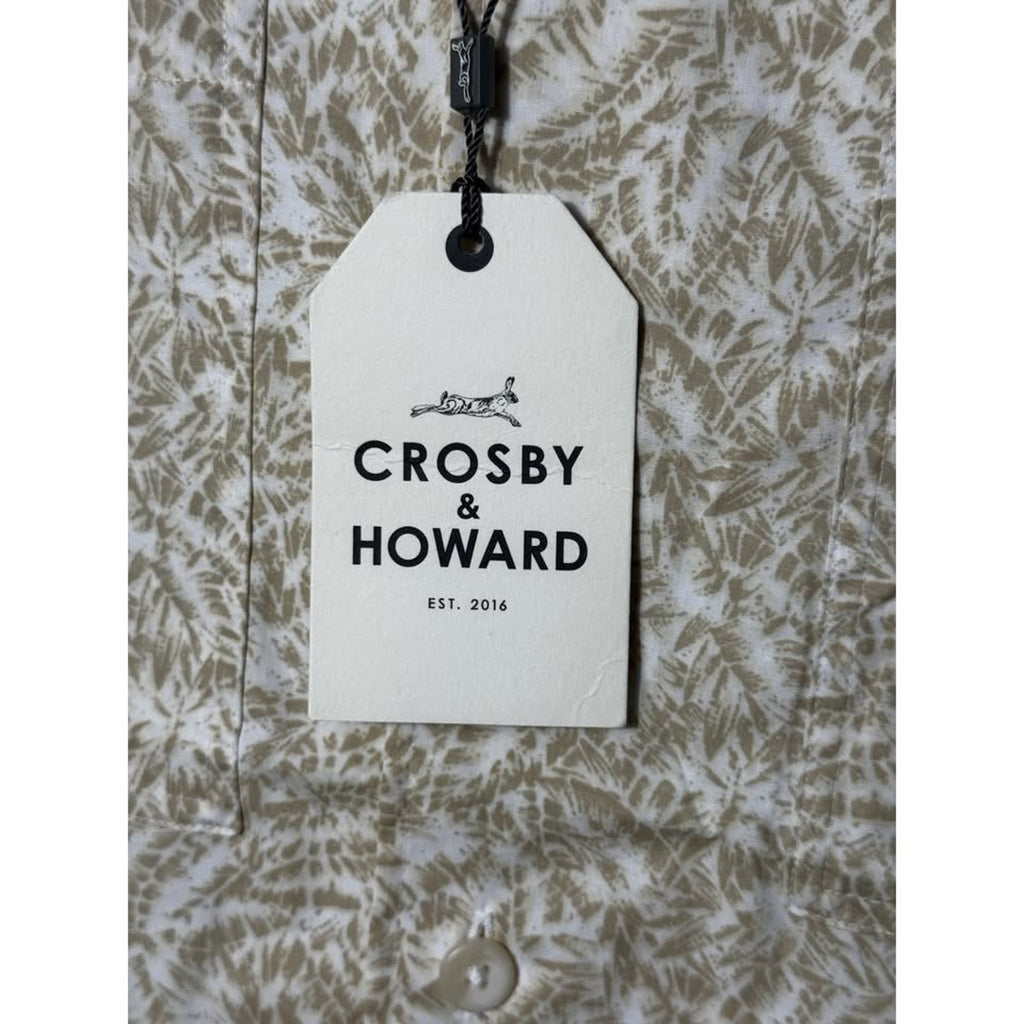 Crosby & Howard Men’s Shirt M Light Khaki Palm Print Button Down NWT $79