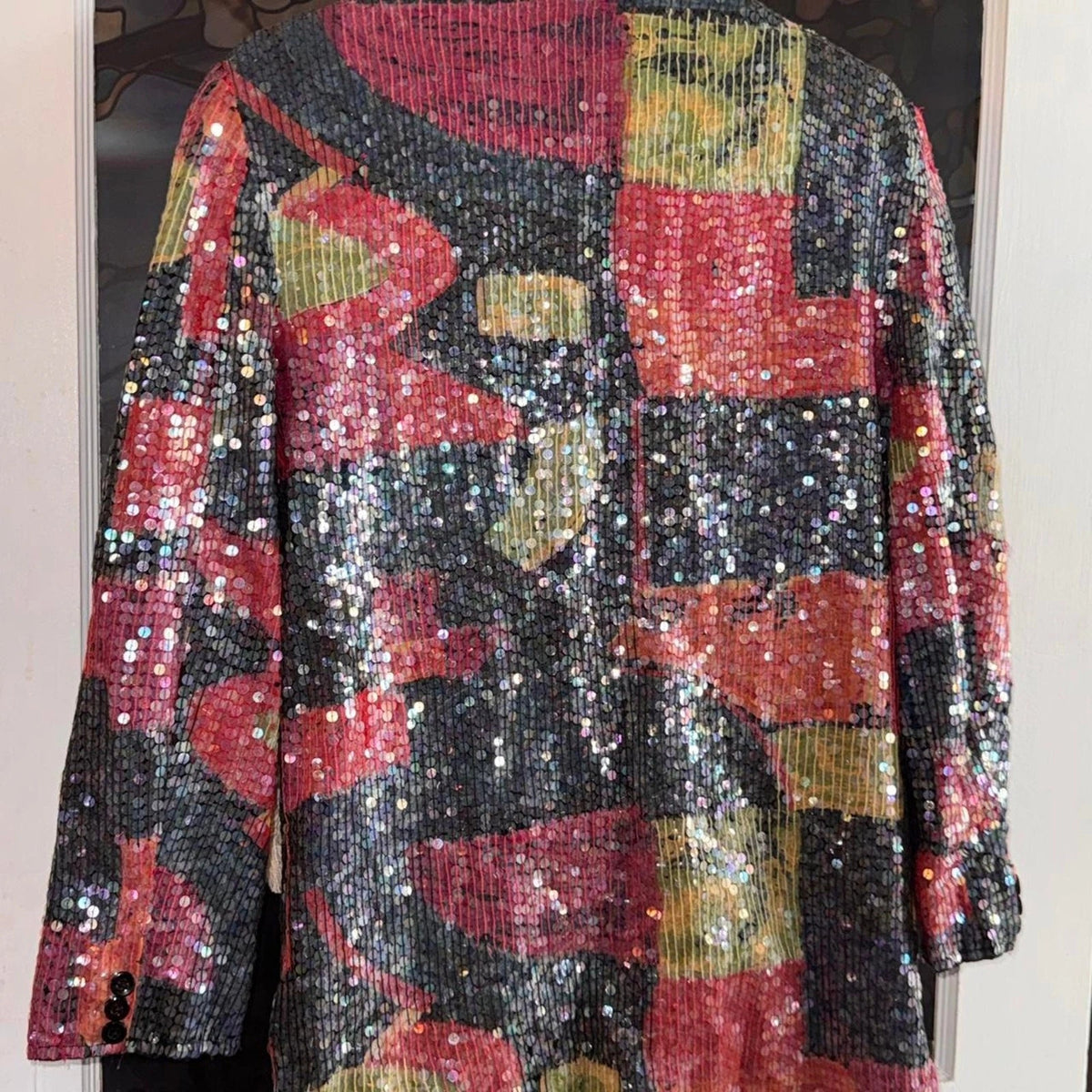 Vintage Sandy Starkman Sequin Patchwork Jacket Abstract Artwear Blazer L