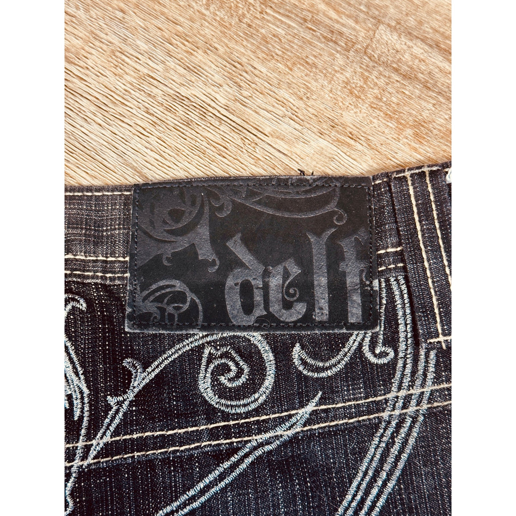 Rare DELF Y2K Baggy Embroidered Jeans Men’s 38x34 Dark Wash Skater Hip Hop Streetwear