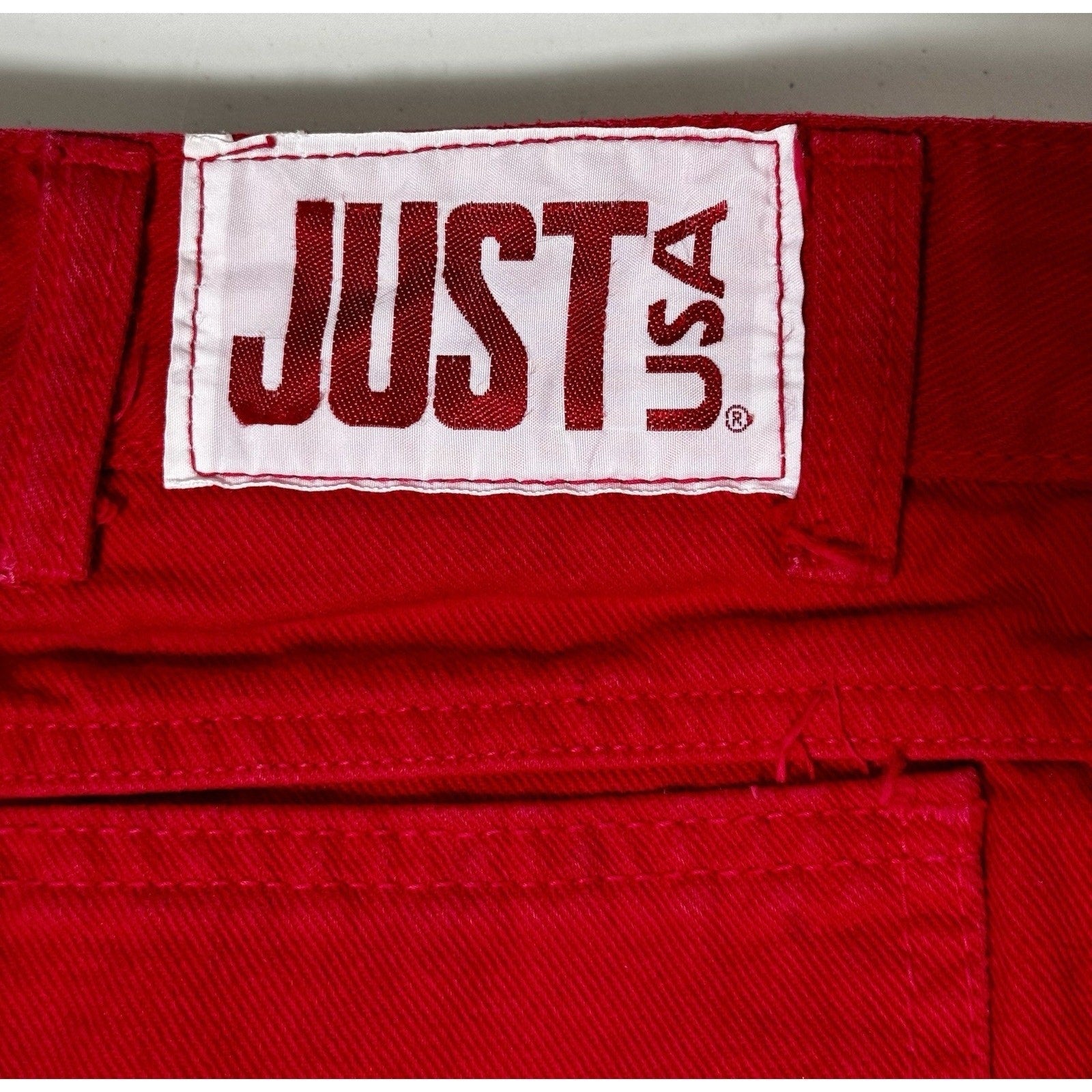Rare 90 JUST USA Red High Waist Straight Leg Jeans Sz 9 ~ 27” Waist Made in USA