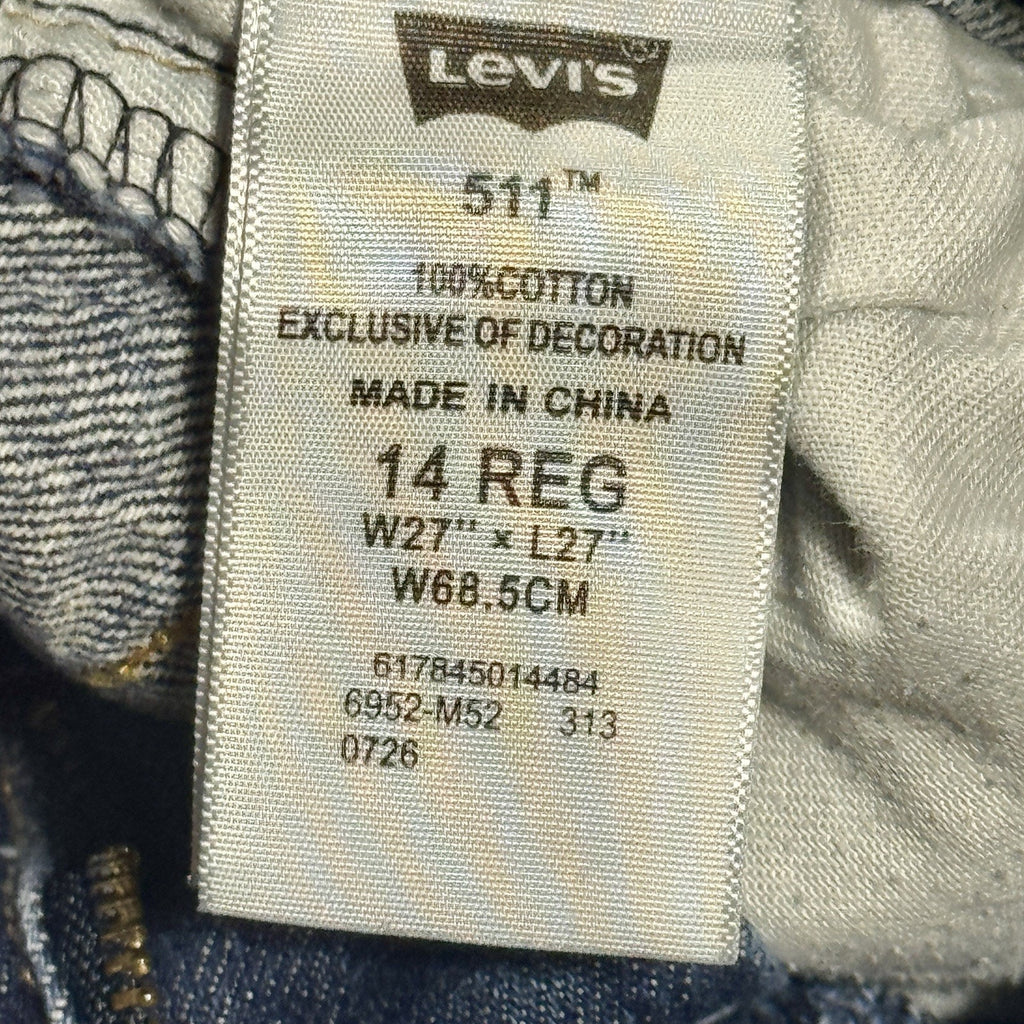 Levi’s 511 Slim Boys Jeans 14 Reg Men’s 27x27 Dark Wash Denim Youth