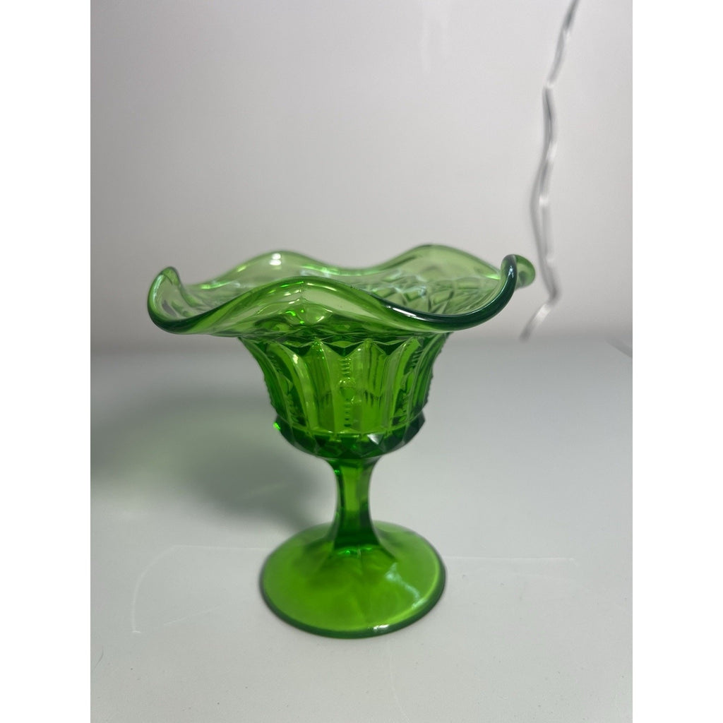 Kanawha Glass Green Uranium Pedestal Compote Candy Dish Glows Vintage 5.5"