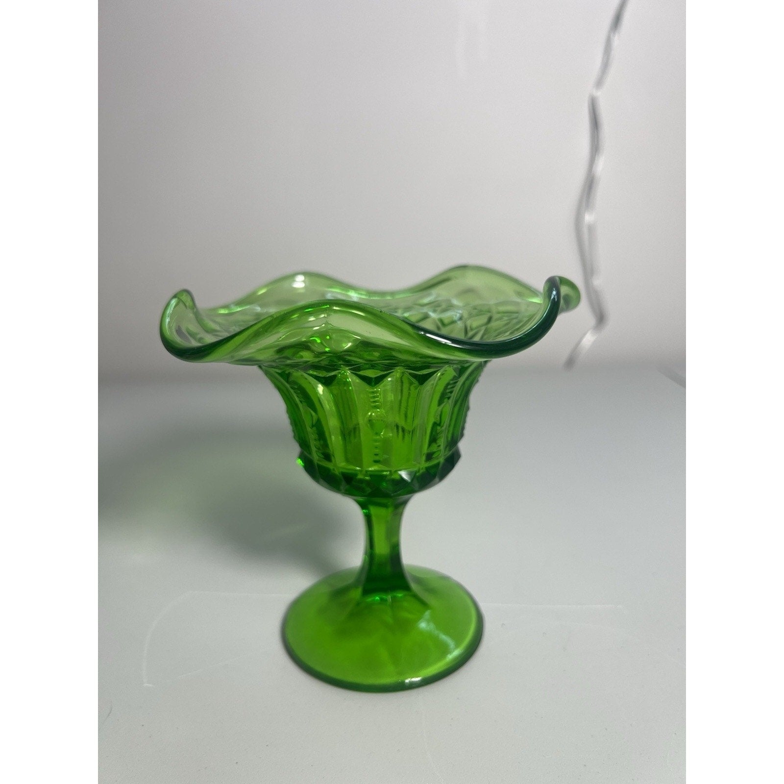 Kanawha Glass Green Uranium Pedestal Compote Candy Dish Glows Vintage 5.5"