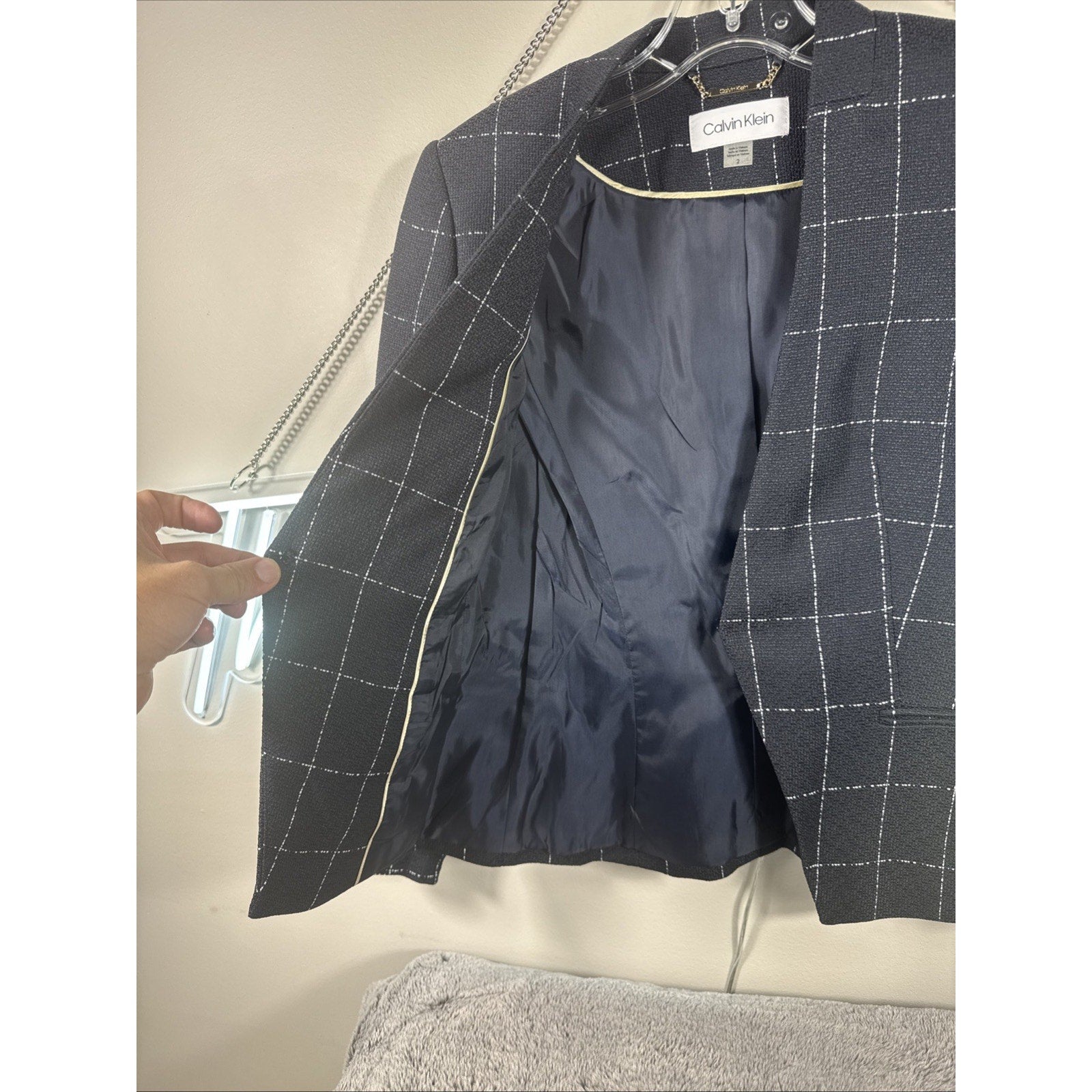 Calvin Klein Women's Collarless Black White Blazer Size 2 Office Workwear