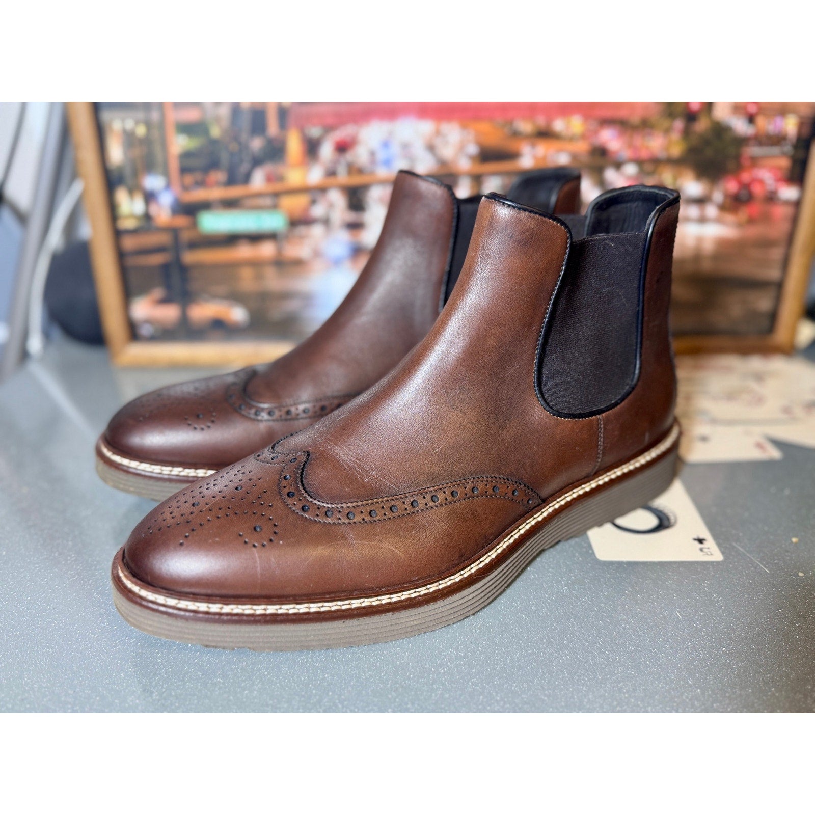 Johnston & Murphy Collection Wingtip Chelsea Boots Brown Leather Italy Mens 9.5M
