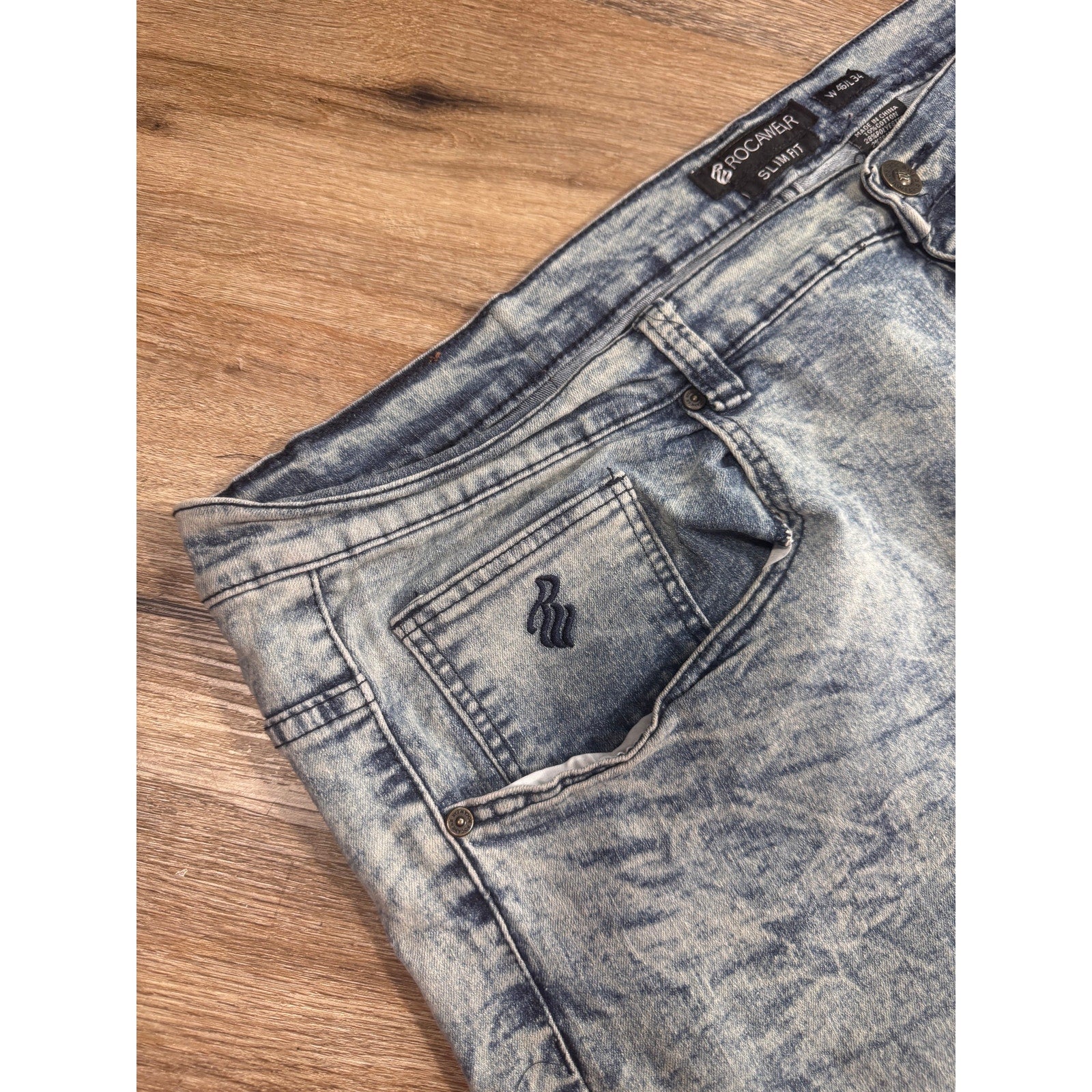 Rocawear Slim Fit Jeans Men’s 46x34 Light Wash Y2K Hip Hop Streetwear Denim