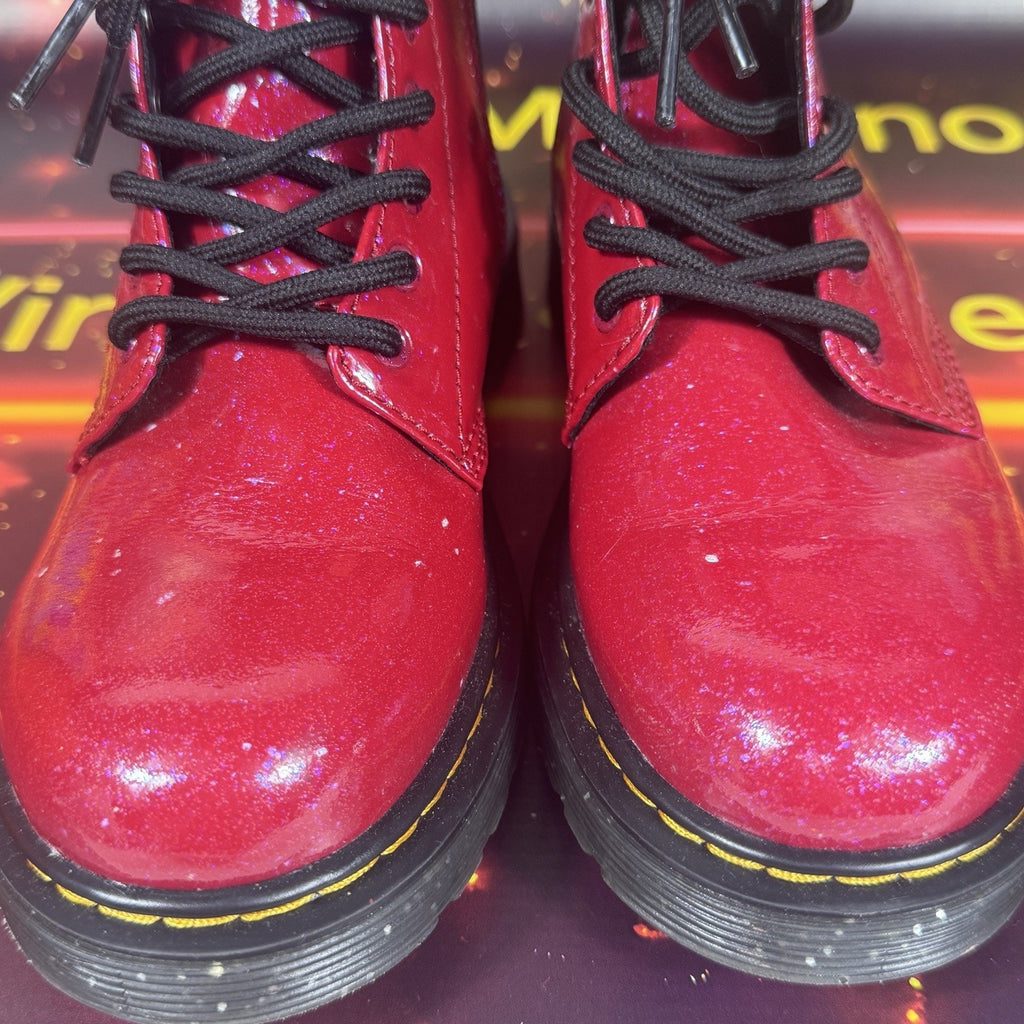 Dr. Martens 1460 J Glitter Red Patent Lace Up Boots Side Zip Youth US 2 EU 33