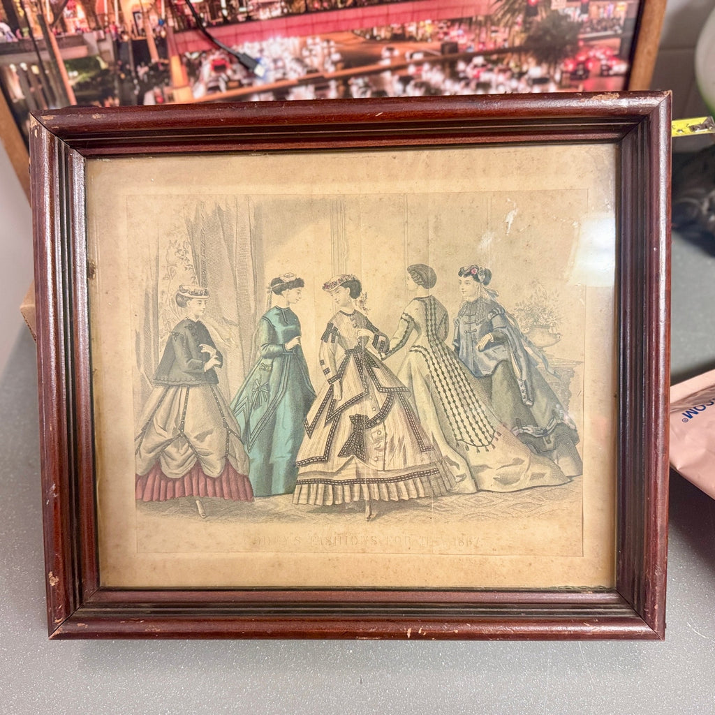 Antique 1867 Godey’s Lady’s Book Fashion Plate Victorian Print Framed 14x12