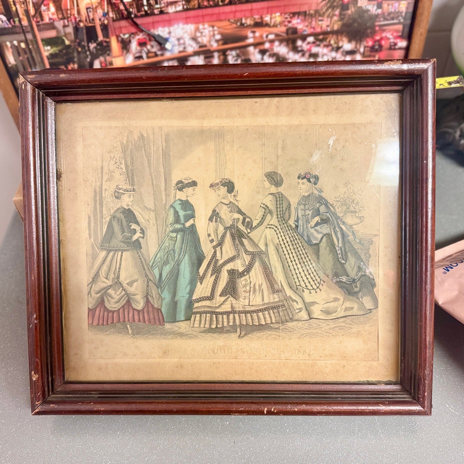 Antique 1867 Godey’s Lady’s Book Fashion Plate Victorian Print Framed 14x12