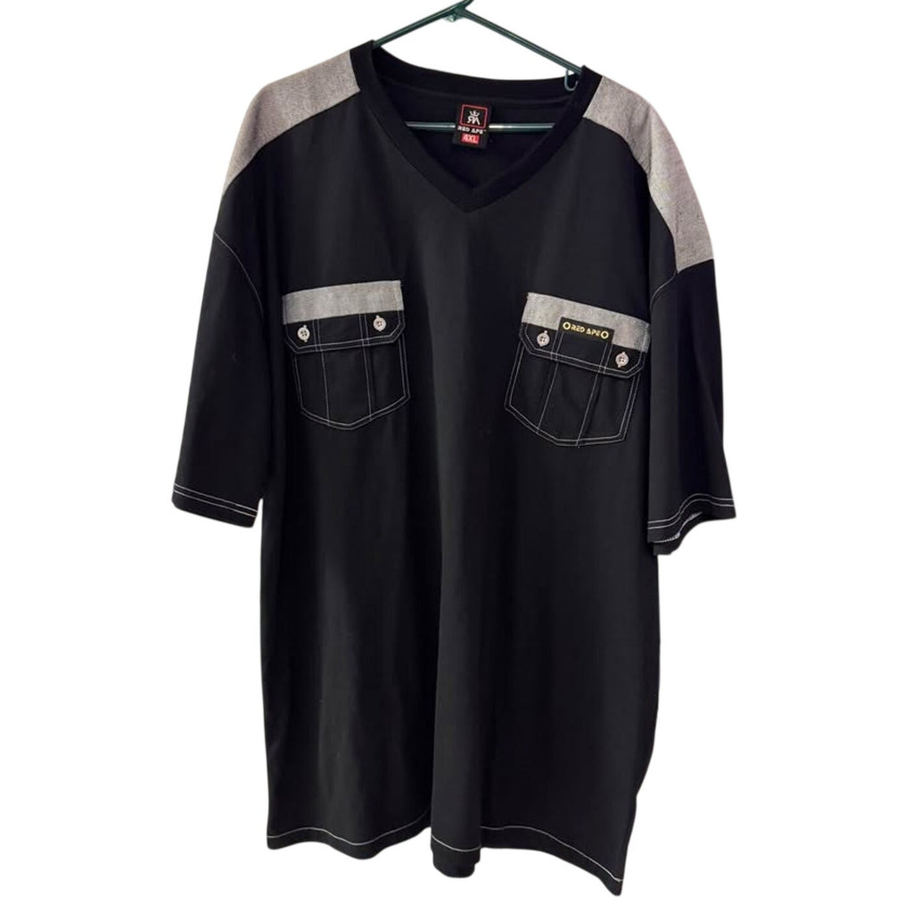 Red Ape Men’s 4XL Black V-Neck Utility Pocket Shirt NWT Y2K Streetwear