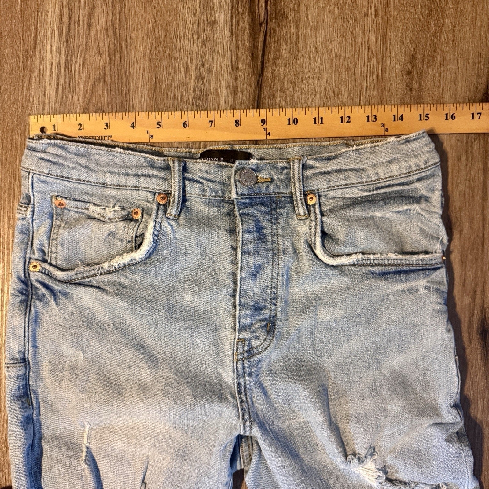 Purple Brand P002 Jeans Mens 30x31 Light Wash Distressed Slim Tapered Denim Rips