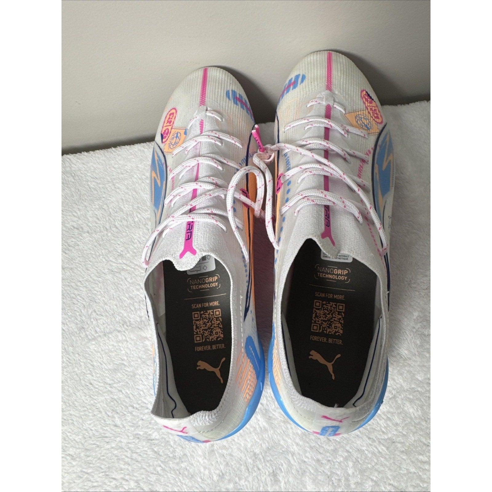 Puma Ultra Ultimate FG/AG Soccer Cleats White Pink Blue Size 9.5 108063-01 Rare