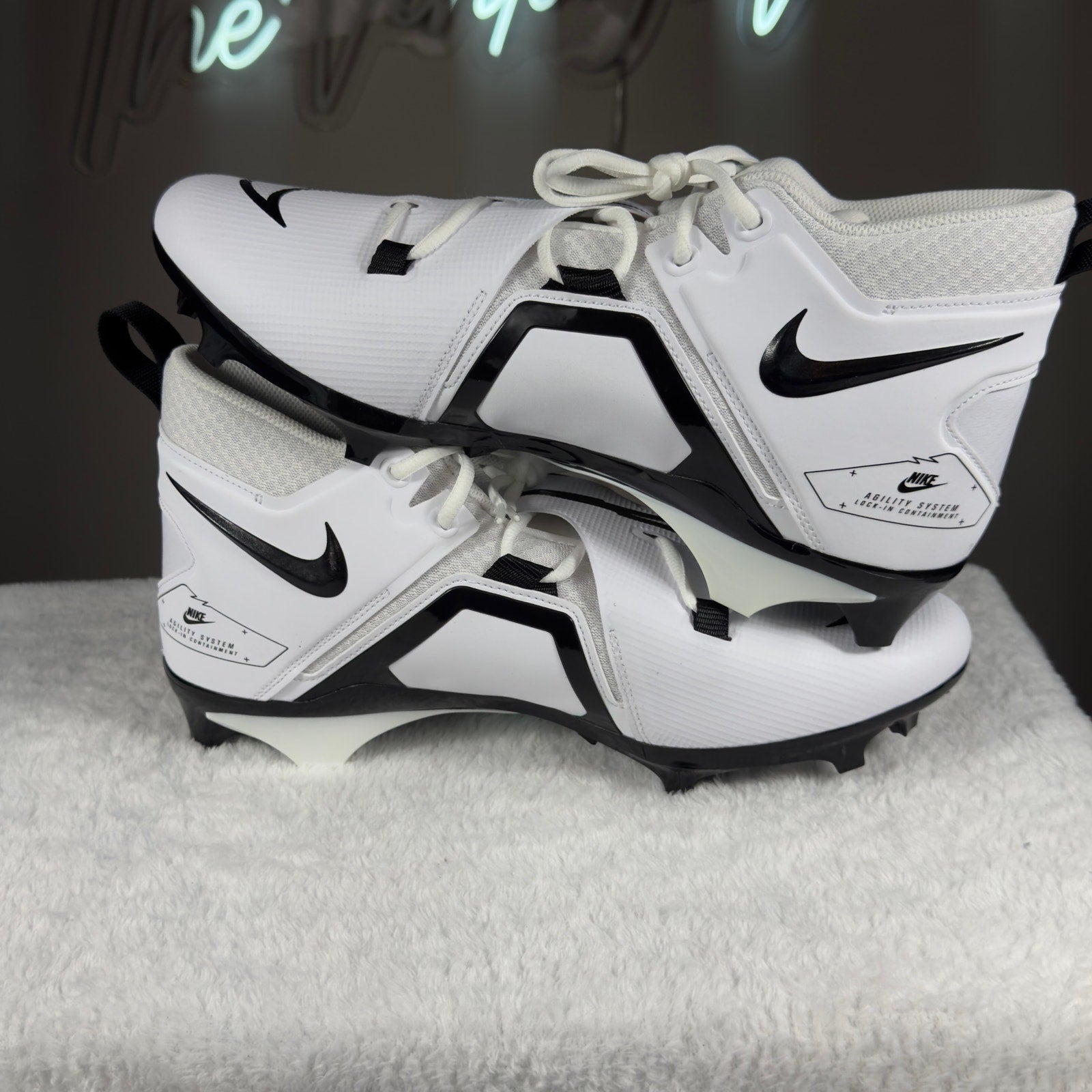 Nike Alpha Menace Pro 3 WD Mid PE Football Cleats White Black DH3292-100 Men13 W