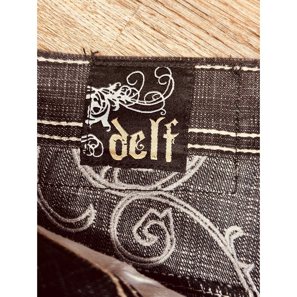 Rare DELF Y2K Baggy Embroidered Jeans Men’s 38x34 Dark Wash Skater Hip Hop Streetwear