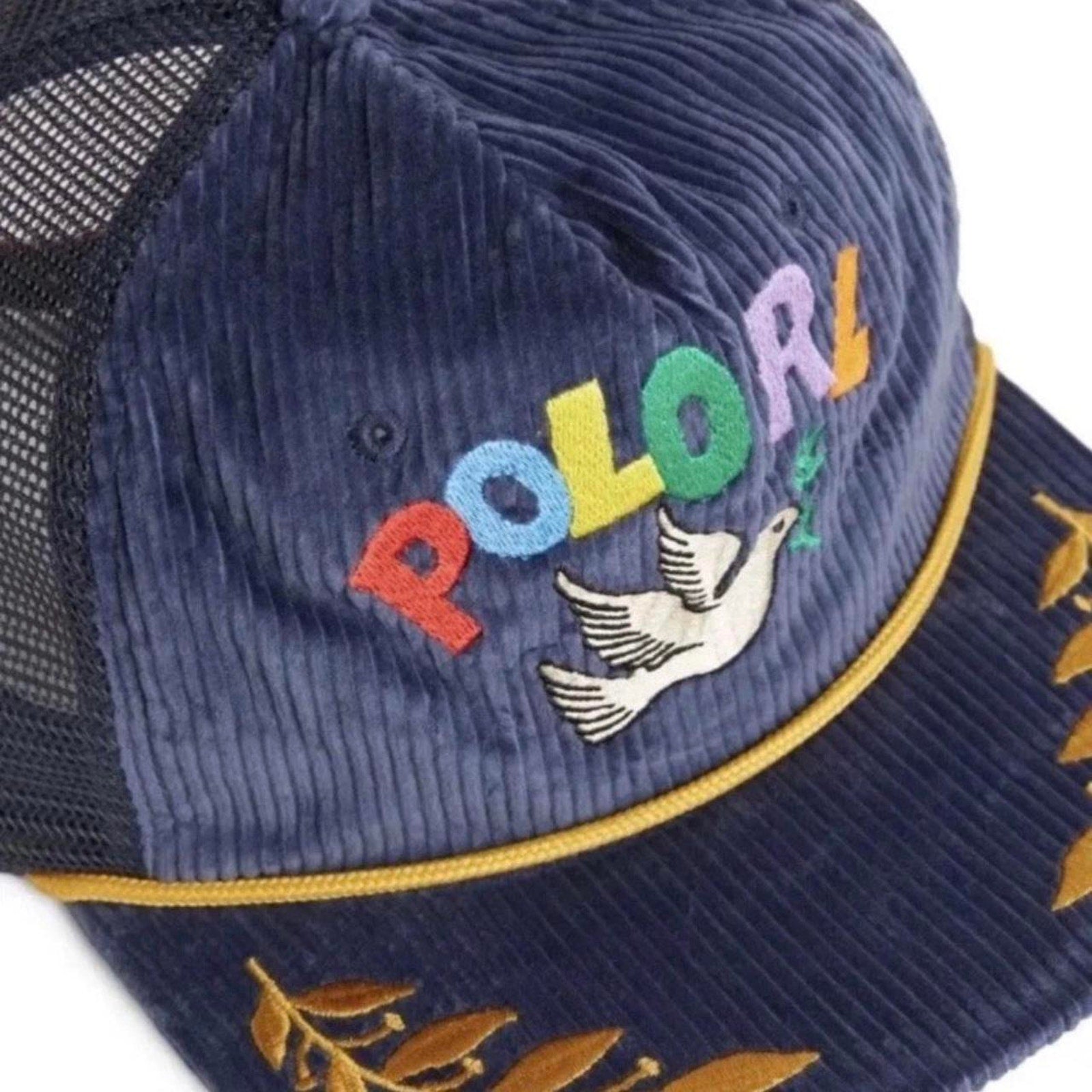 Rare Polo Ralph Lauren Peace Love Dove Corduroy Trucker Hat Navy NWT SnapBack