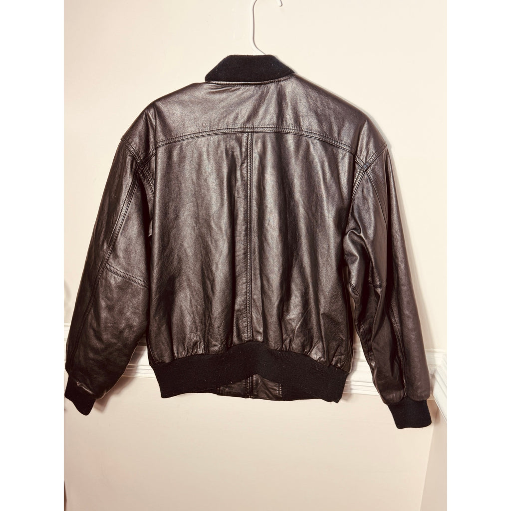 Vintage Mixed Blues Genuine Leather Bomber Jacket Black Ribbed Zip Flight Jacket