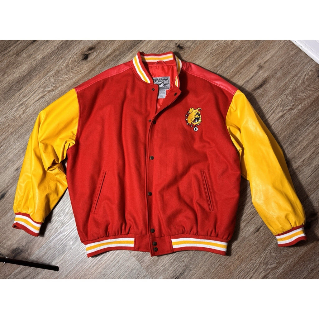 Vtg 80s Ferris State Bulldogs Varsity Jacket Red Mens XXL Snap Front Embroidered
