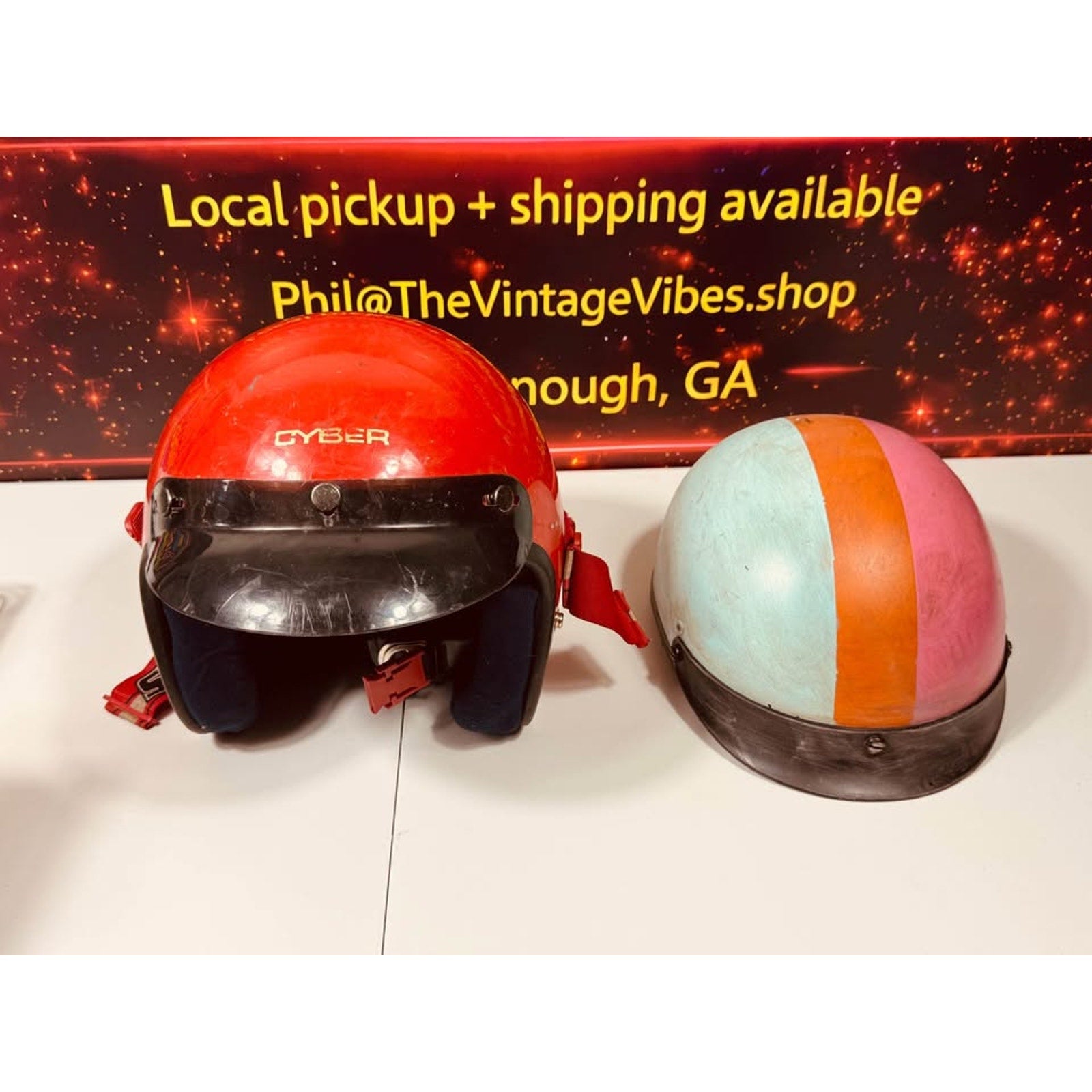 Vintage Retro Motorcycle Helmet Lot Open Face Biker Scooter Cafe Racer Prop Display