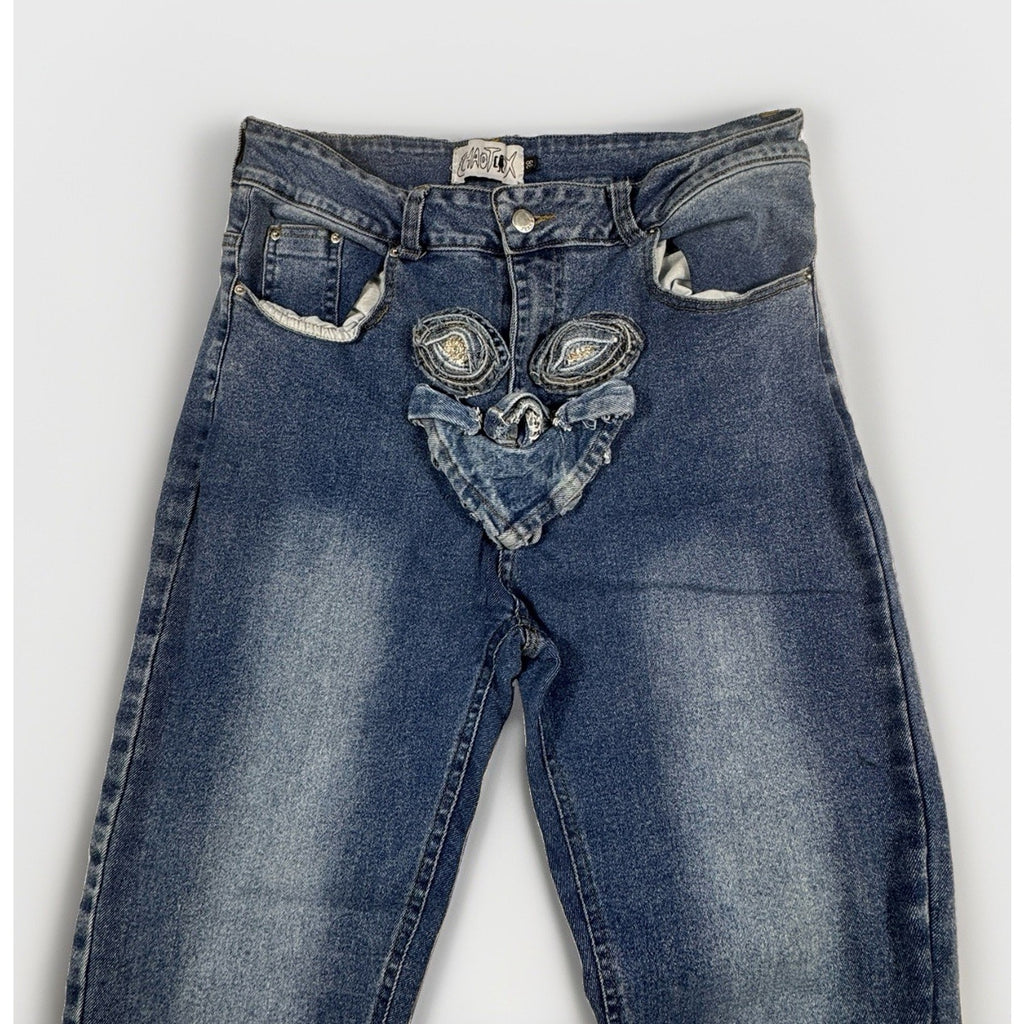 Rare Ghost Supply x Chaotix Studios 1 of 1 Reworked Alien Face Denim Jeans 32x27