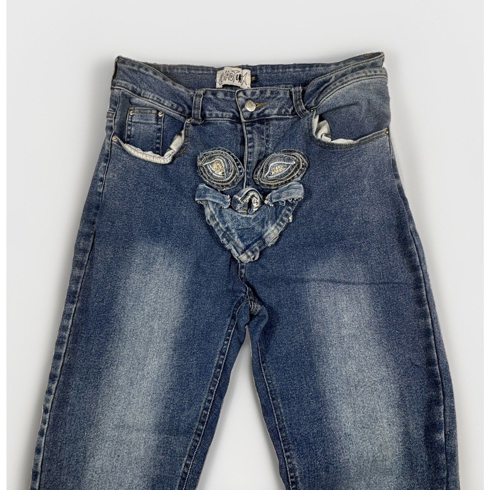 Rare Ghost Supply x Chaotix Studios 1 of 1 Reworked Alien Face Denim Jeans 32x27