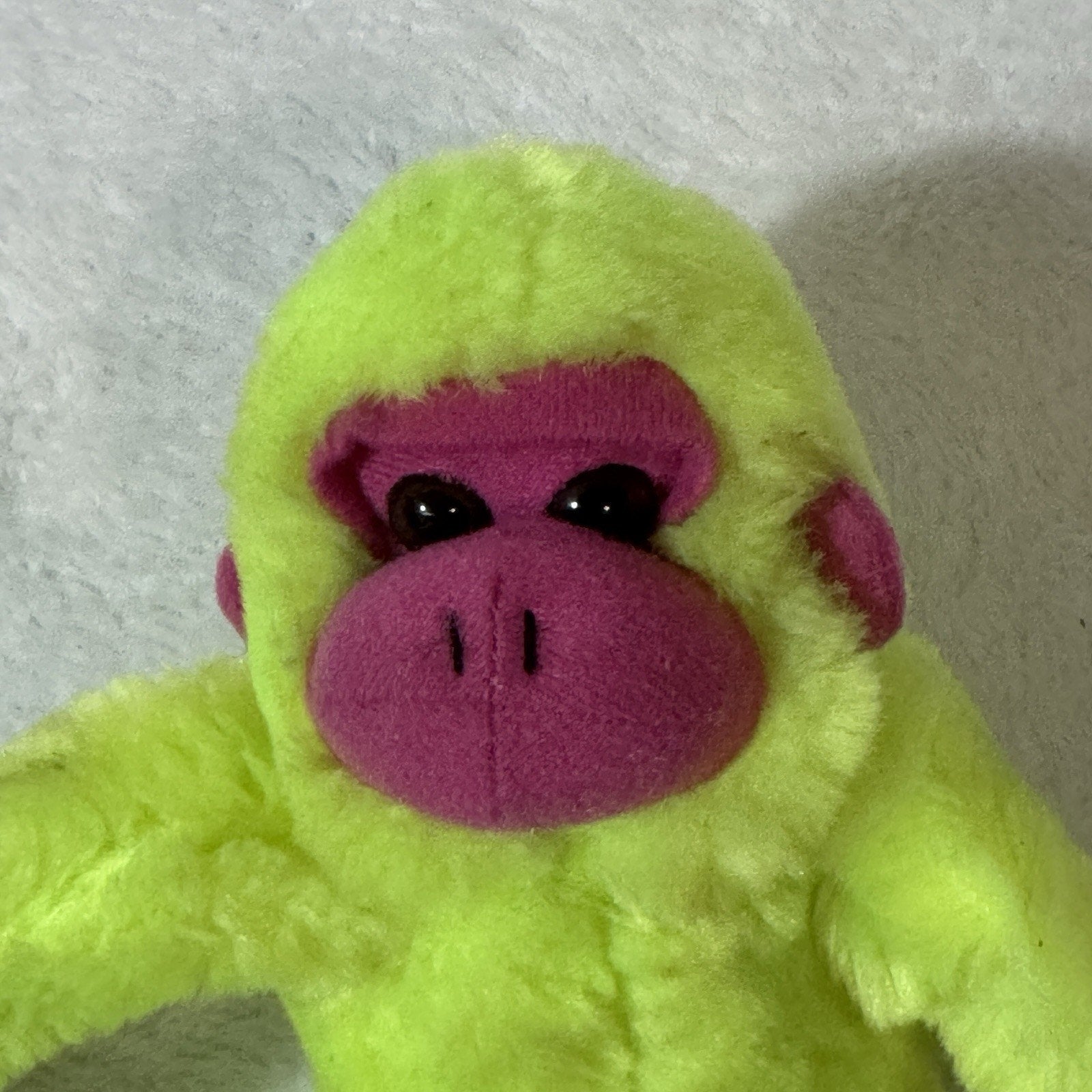 Vtg Great American Toy Co Neon Green Hanging Monkey Plush 16” Pink Carnival