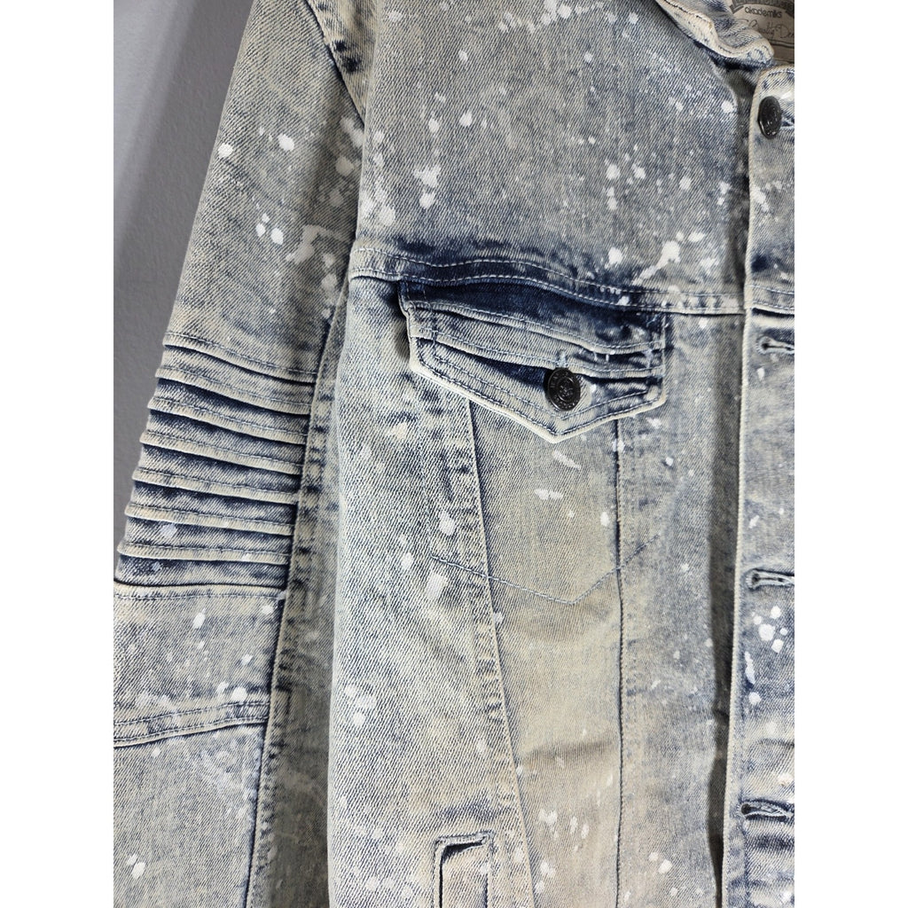Akademiks Jeanius Denim Jacket Paint Splatter Biker Style Men’s Large
