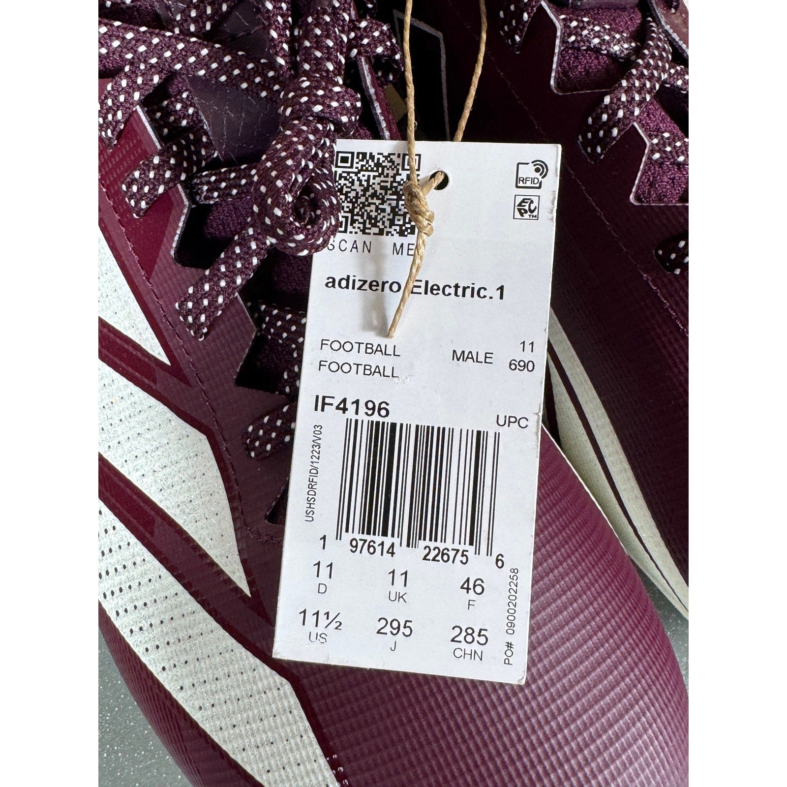 Adidas Adizero Electric.1 Football Cleats Burgundy White IF4196 Men’s 11.5 New