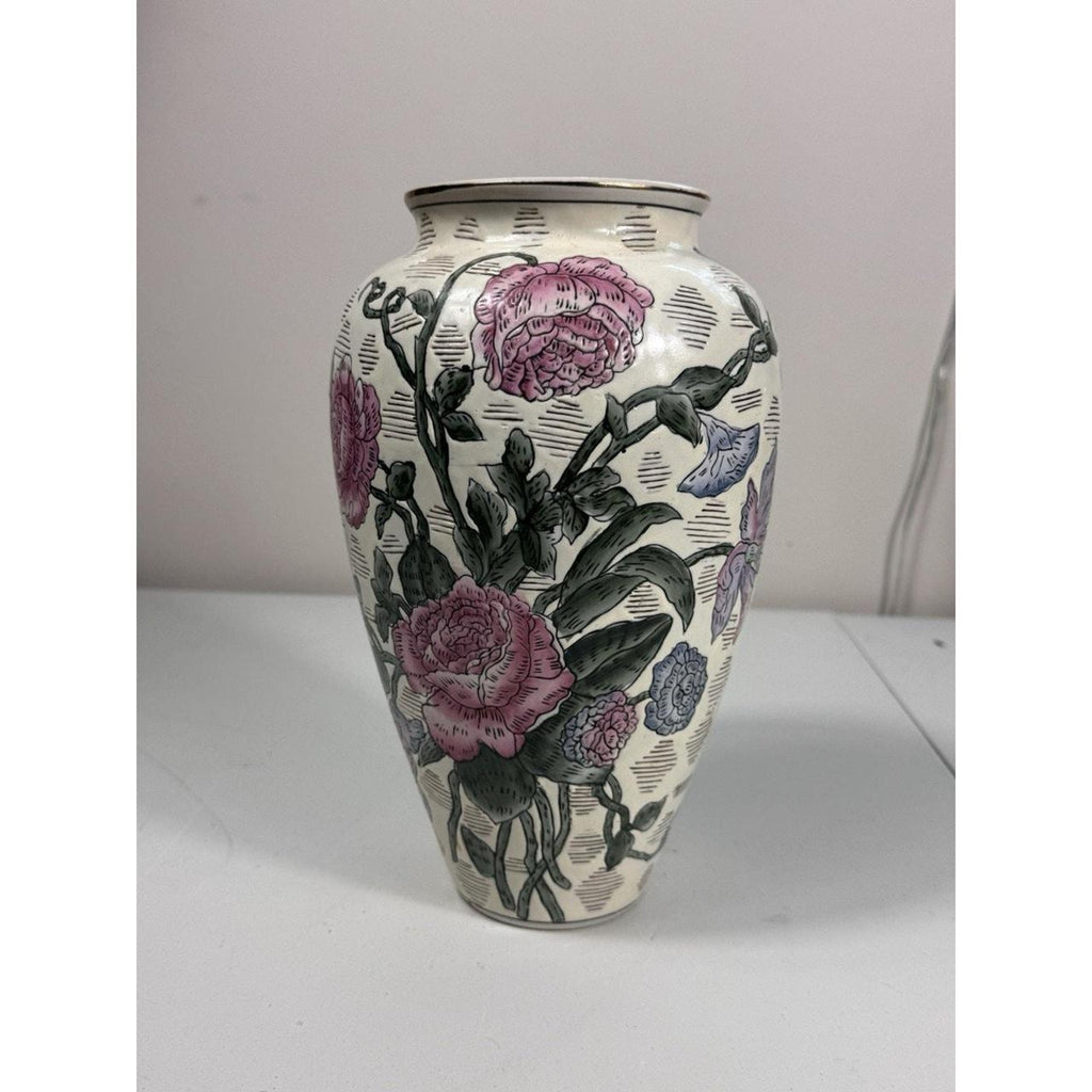 Vintage 1970s SPI Accents Collection Floral Ceramic Vase Pink Blue Flowers