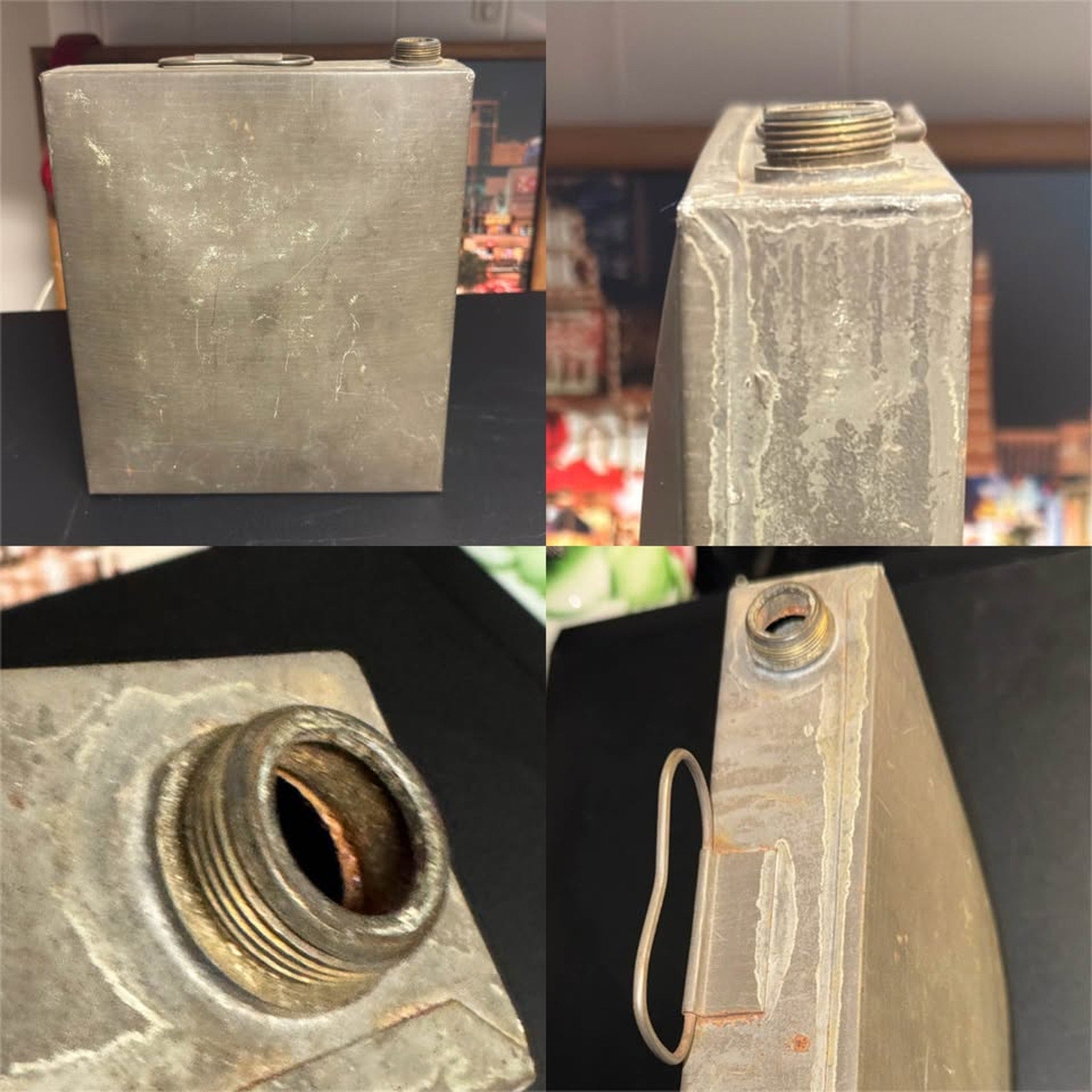 1940s-70s Vintage Industrial Metal Oil Reservoir Tank Rustic Automotive Decor
