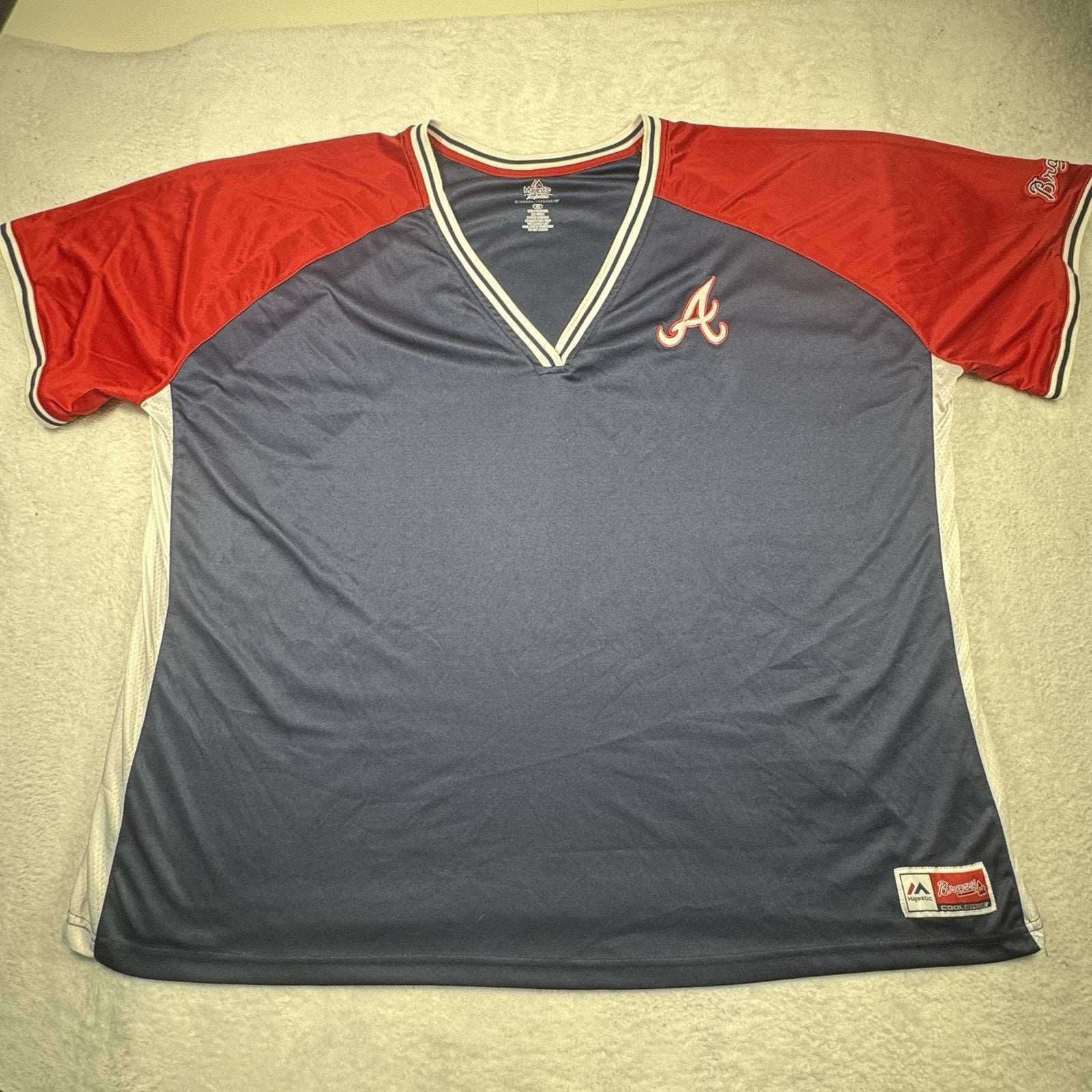 Vtg Majestic Atlanta Braves Baseball Cool Base BP Jersey Mens 4XL 4X V-Neck Blue