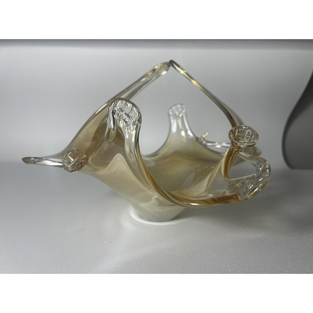 Lavorazione Arte Murano Glass Bowl made in Italy, Amber And gold