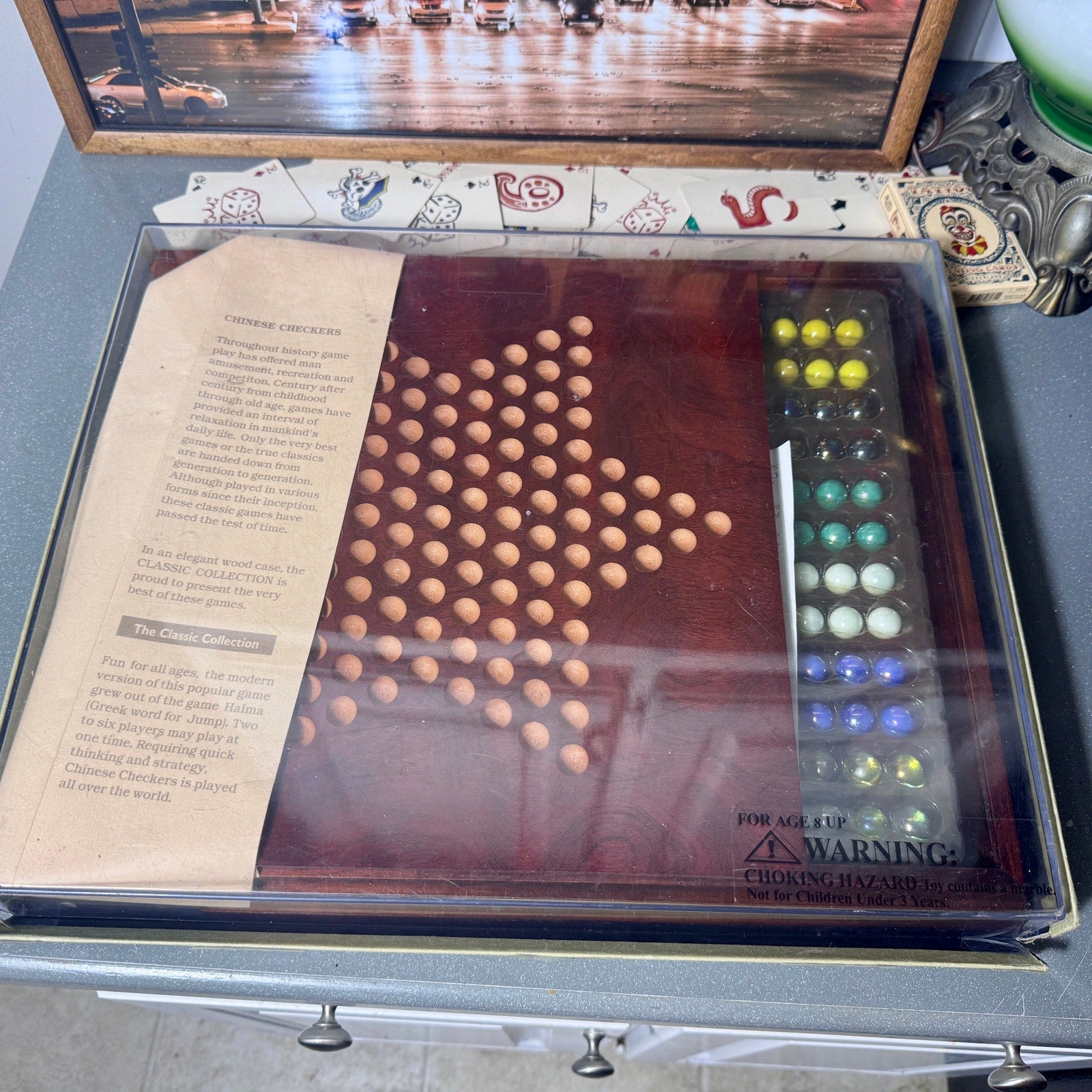 Vintage Wooden Chinese Checkers Game 14x14 Wood Board Complete Strategy Game