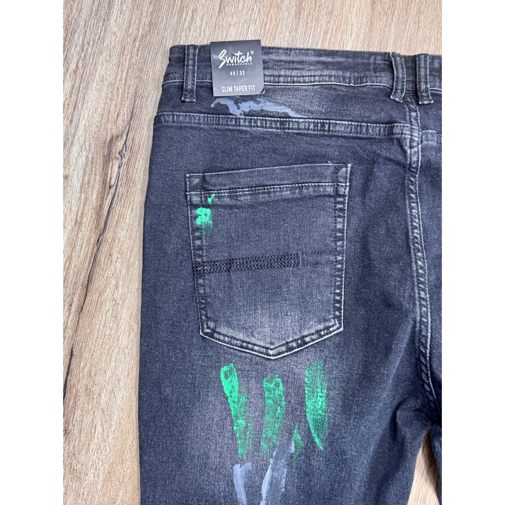 Switch Remarkable Distressed Paint Splatter Jeans Men’s 40x32 Slim Taper Black Denim NWT