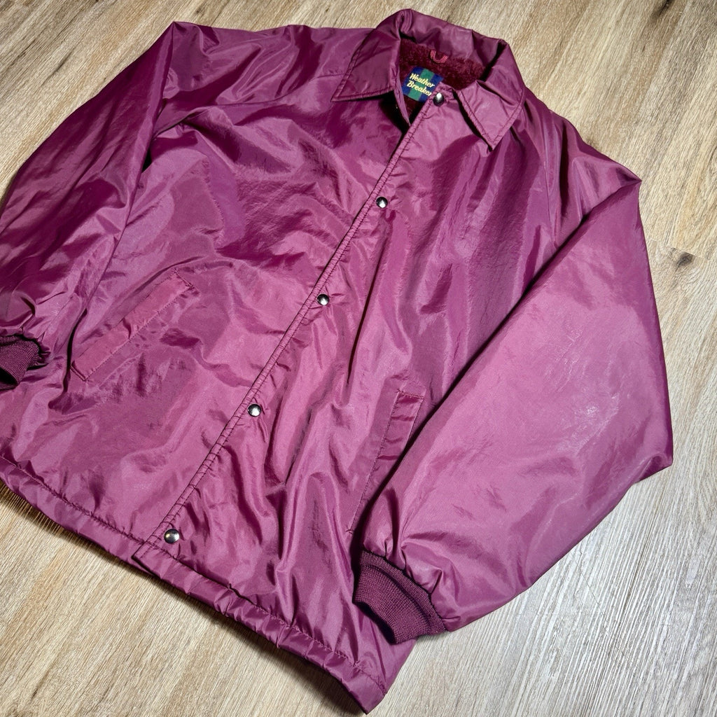 Vtg Weather Breaker Sherpa Lined Coach Jacket USA Burgundy Nylon Men’s L Tall