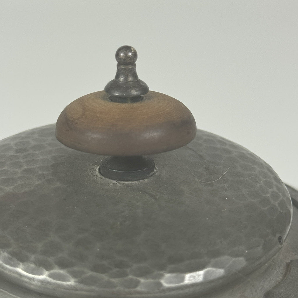 1900s Antique Alex Clark English Pewter Wood No 28 Hand Hammered Teapot London