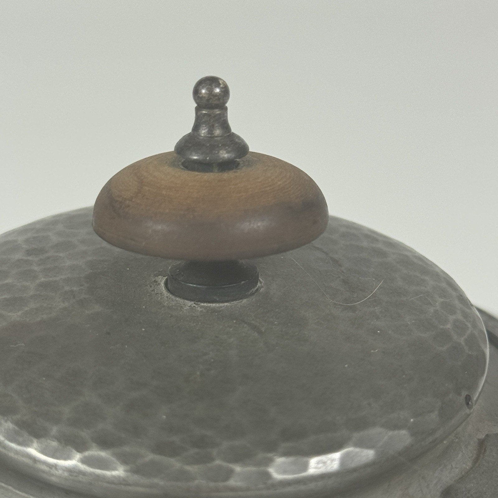 1900s Antique Alex Clark English Pewter Wood No 28 Hand Hammered Teapot London