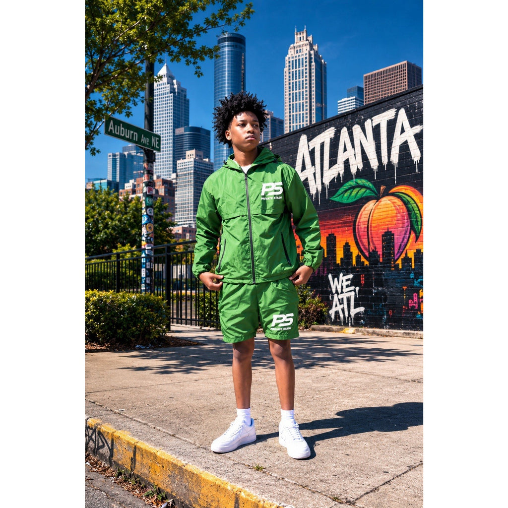 Private Stash PS Windbreaker Shorts Set Green Atlanta Streetwear Tracksuit Large
